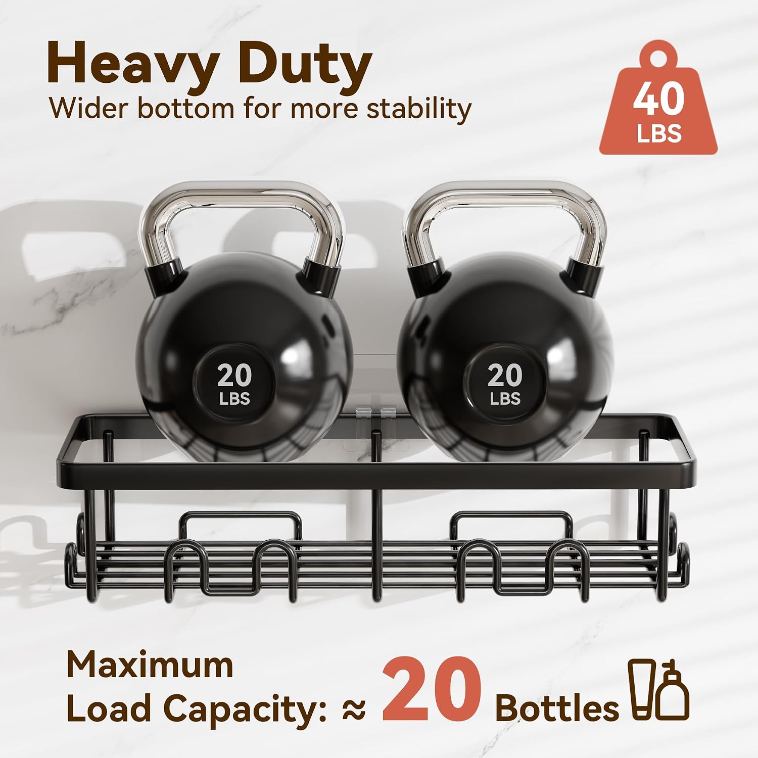 Detalle de YASONIC Shower Caddy Adhesive (2 Pack) – Large Capacity, Rustproof No-Drill Shower Storage
