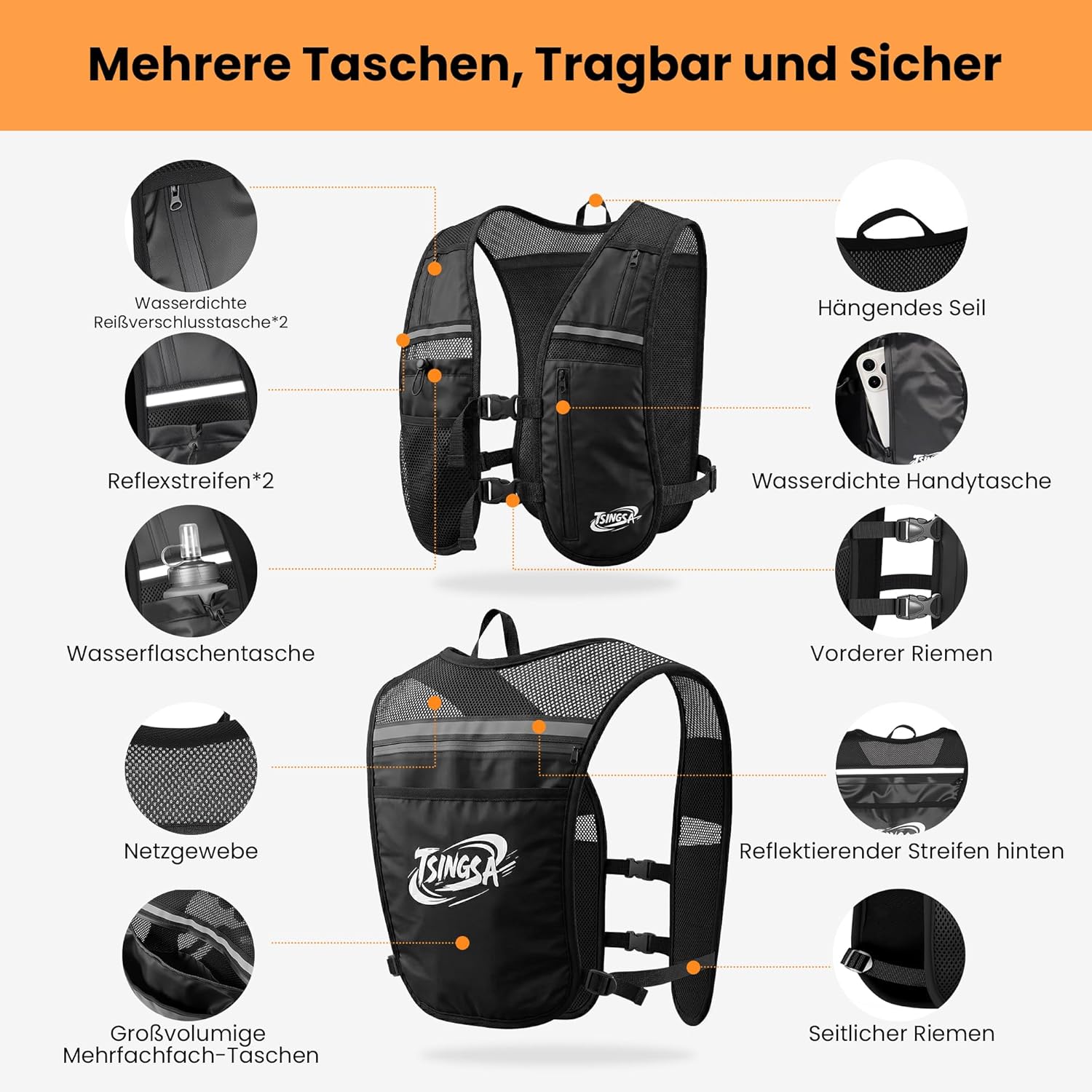 Thumbnail 3 de TSINGSA Laufweste Laufweste mit 500 ml