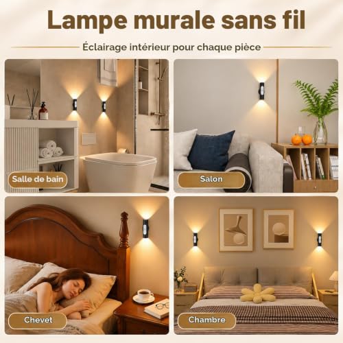 Thumbnail 5 de WOBSION Applique Murale LED avec Détecteur de Mouvement et Télécommande – Lot de 2 (Noir)