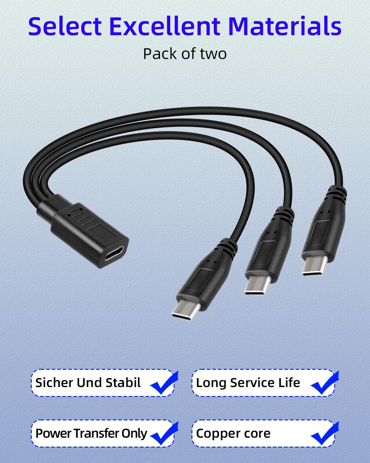 Thumbnail 5 de RIIEYOCA 3 in 1 USB C Cable: 3 Type-C Ports for Charging Only (1FT, 2 Pack)