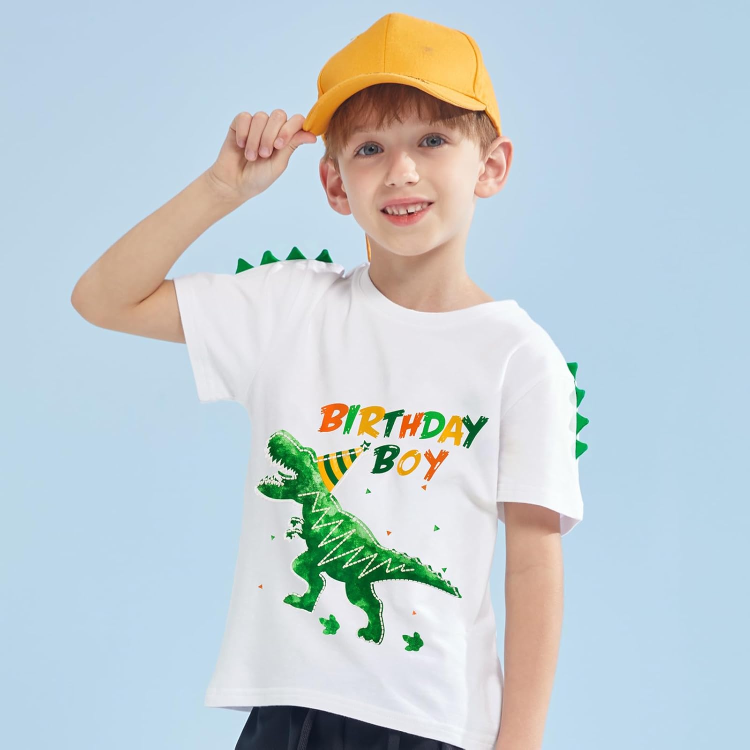 Thumbnail 1 de WAWSAM Birthday Boy Dino T-Shirt (T-Rex) – 100% cotton short-sleeve top for a dinosaur-themed party