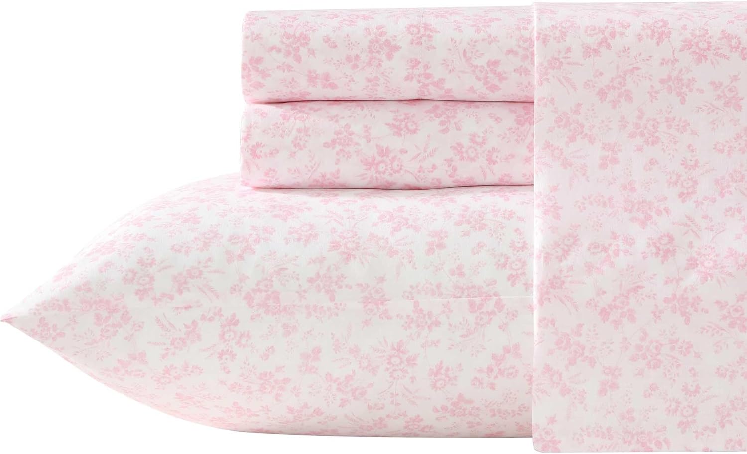 Detalle 2 de Laura Ashley Twin XL Sheet Set - Crisp 100% Cotton Percale with Deep Pockets (Floral Toile Pink)