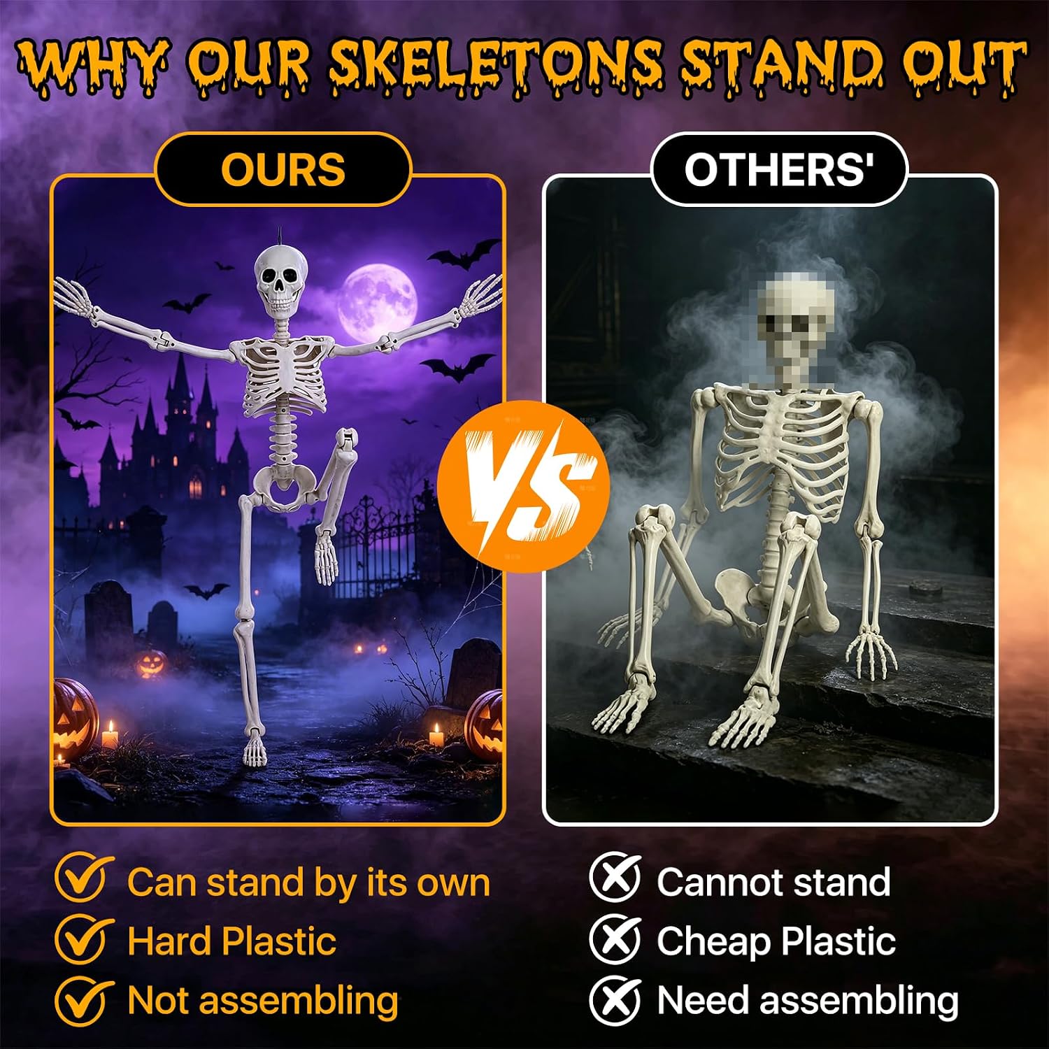 Detalle de HBSTK Pose-N-Stay 36-Inch Halloween Skeletons, 2-Pack with Posable Joints