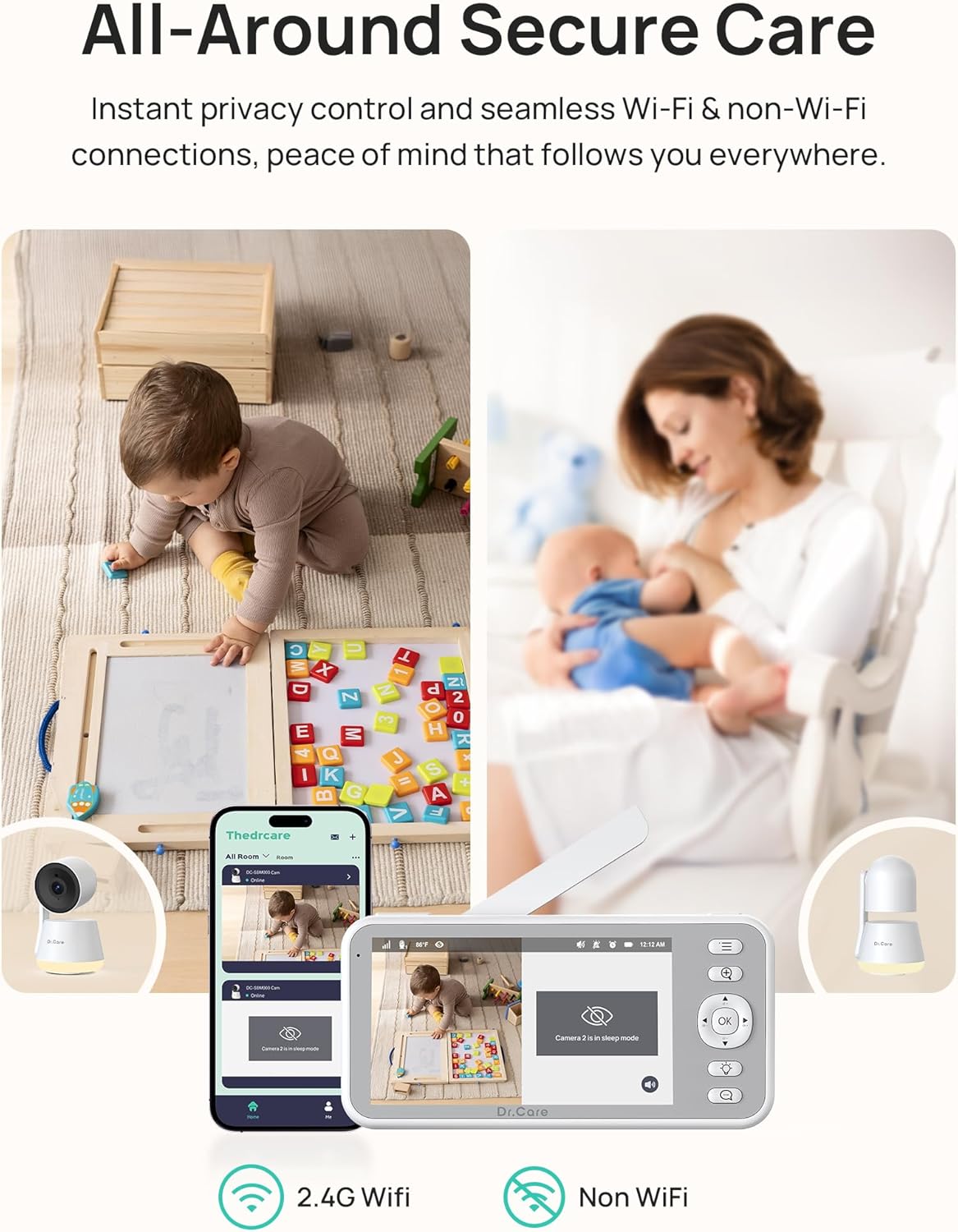 Thumbnail 2 de Dr.Care LumiView Smart WiFi Baby Monitor – 5 inch 1080P FHD / 2K Camera with Privacy Mode and Removable 5000mAh Battery