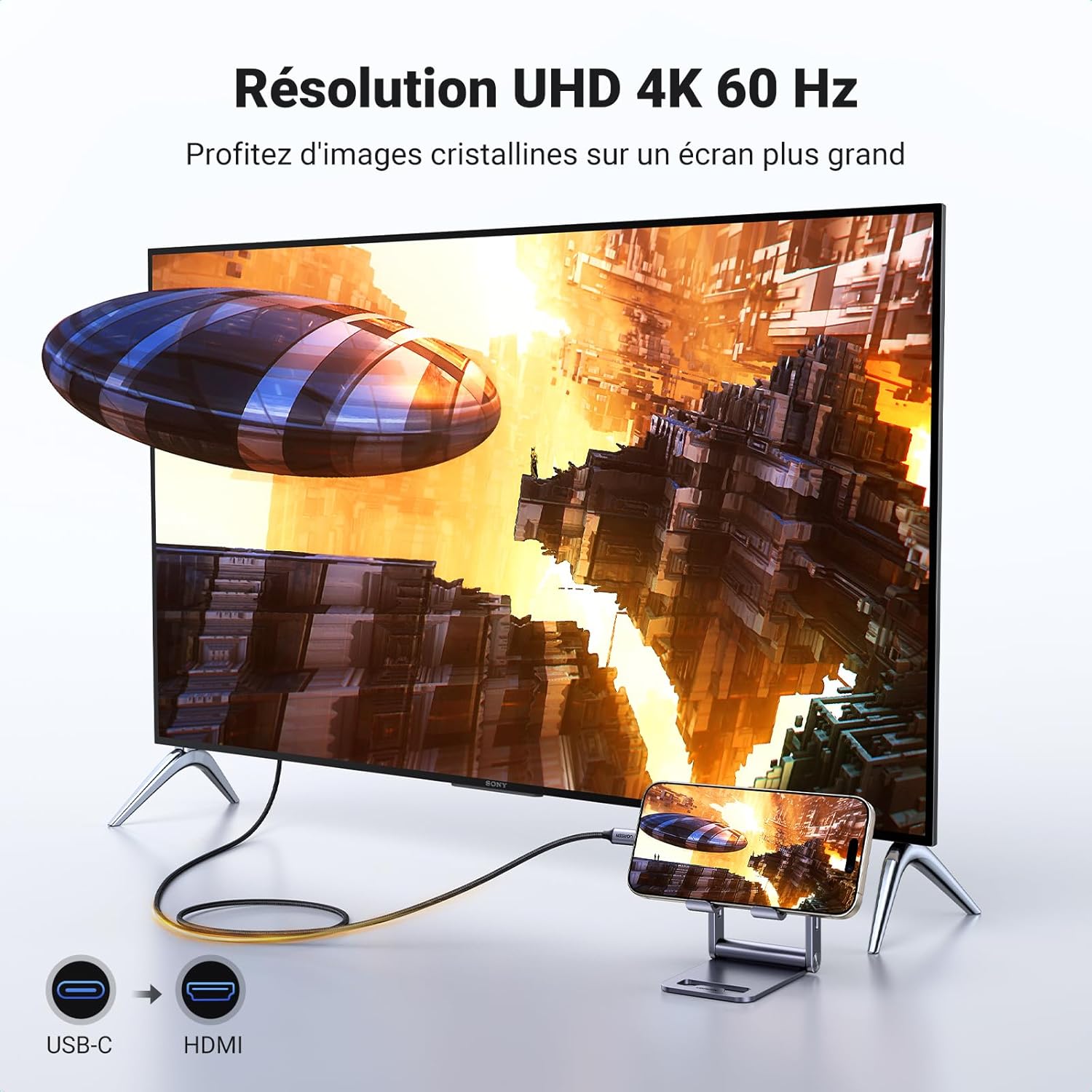Thumbnail 1 de UGREEN Câble USB-C vers HDMI 4K60Hz — 3 m, 18 Gbps, compatibilité Mac/iPhone et Galaxy (HDMI2.0)