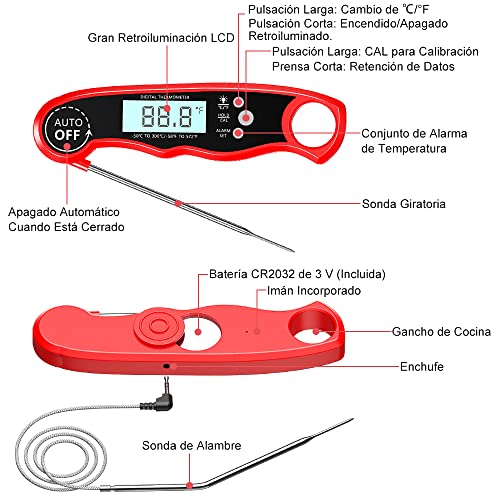 Thumbnail 6 de CIRYCASE termómetro digital de cocina para horno y barbacoa con sonda de 102 cm y pantalla LCD