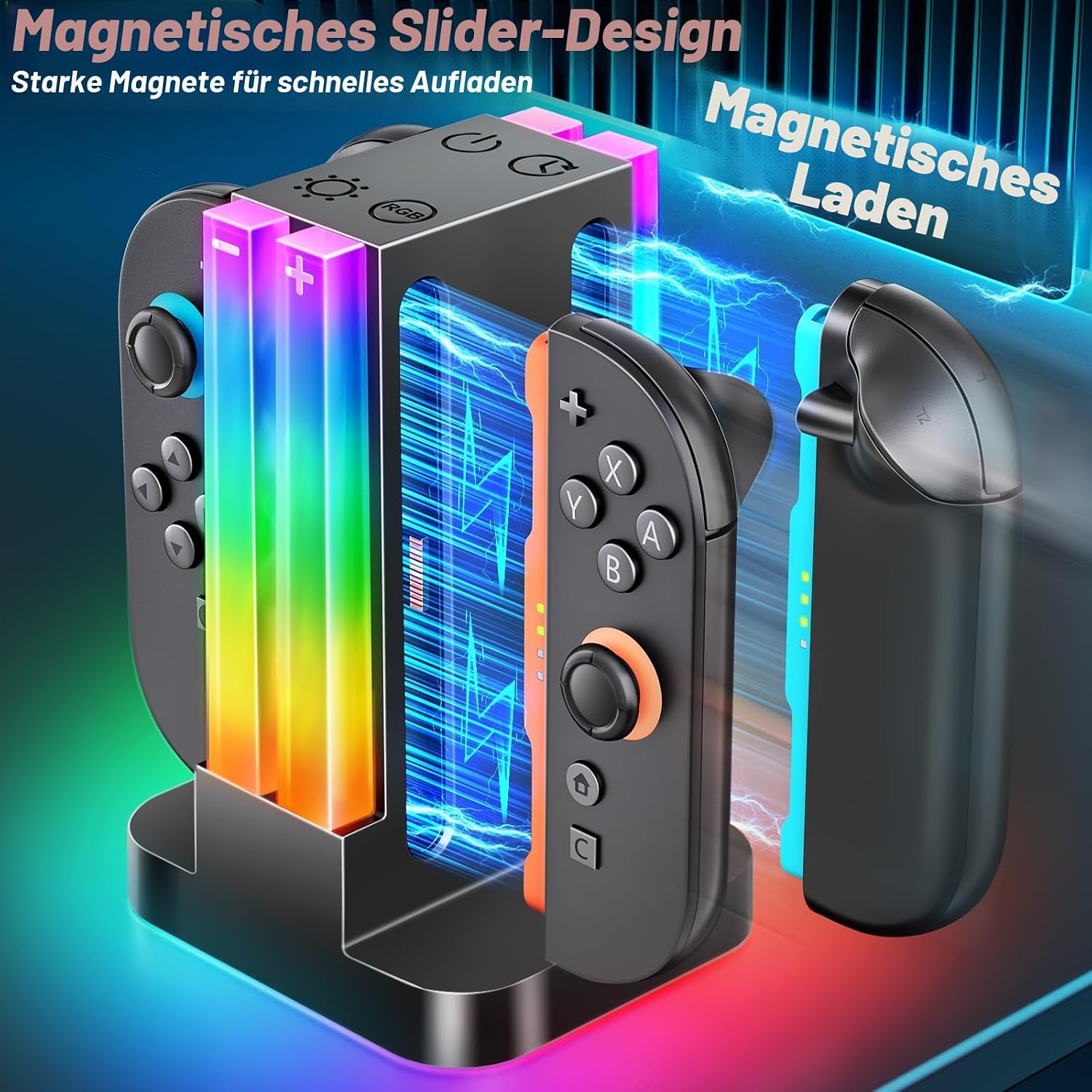 Detalle 2 de Wenocally Switch Controller-Ladestation mit 6 RGB-Modi