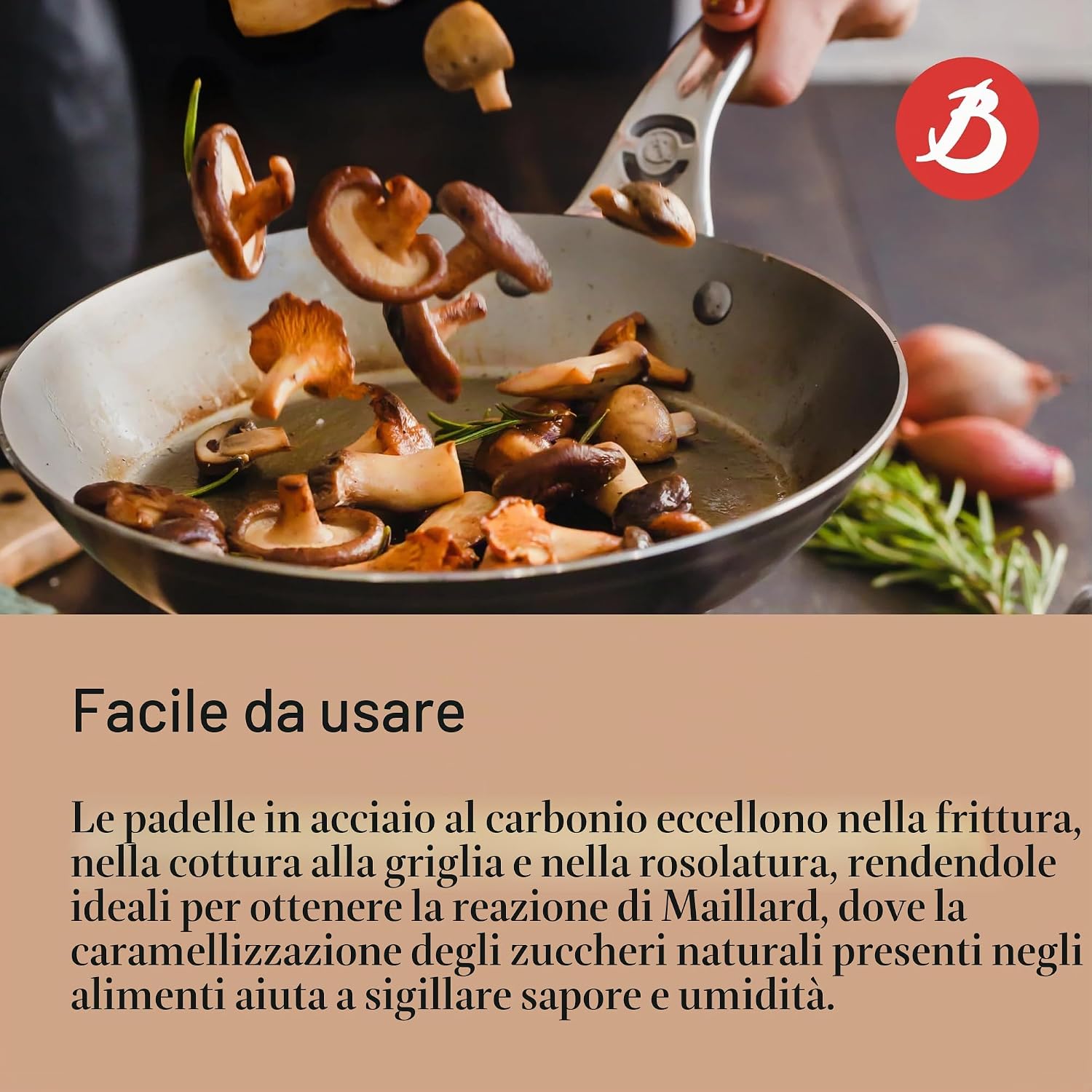 Detalle de De Buyer Padella tonda Mineral B Pro con manico da 28 cm: sapore autentico e cottura uniforme
