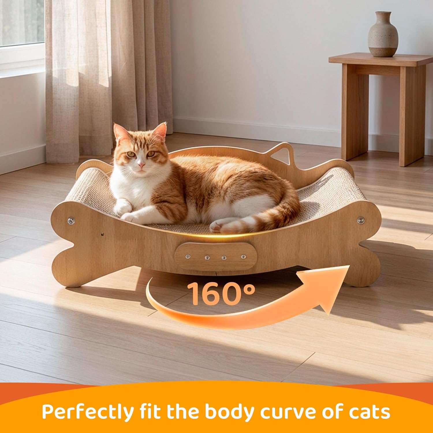 Thumbnail 2 de Cat Scratching Board Sisal Cat Scratcher Bed – 160° Curved Design in Solid Beech Wood (Extra-Large)