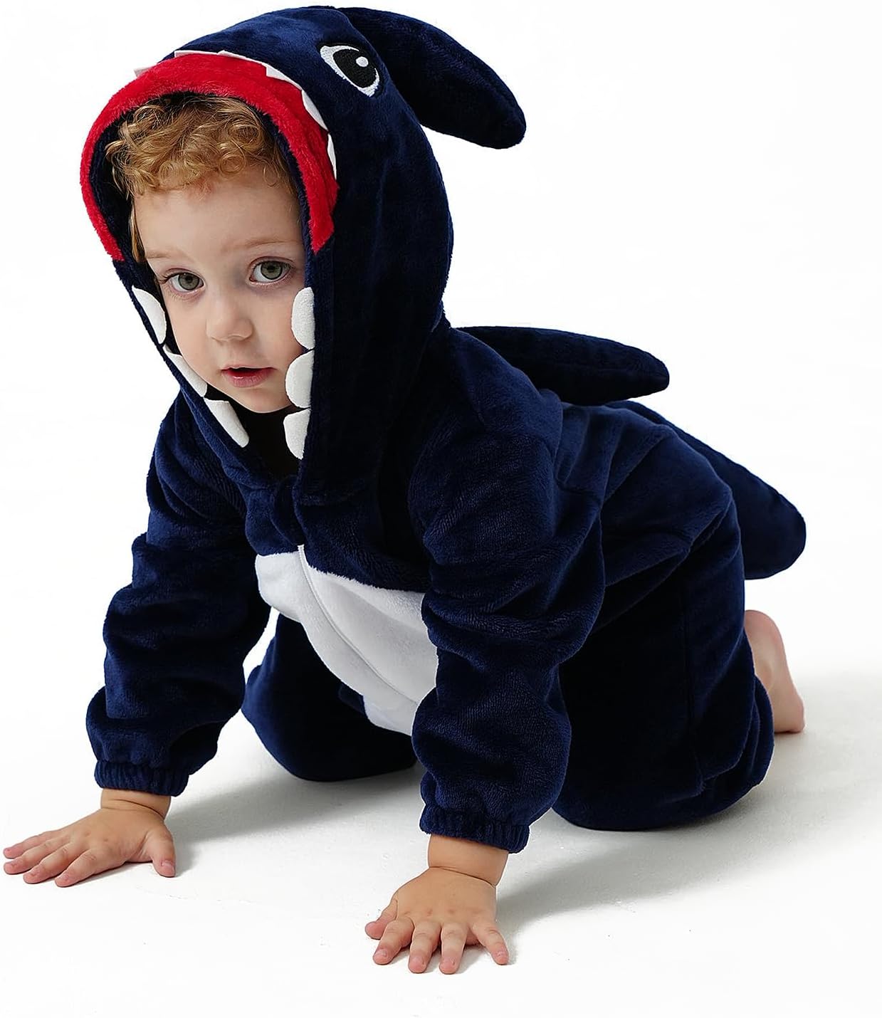 Detalle 2 de DILUFUN Baby Shark Onesie Costume, Flannel with 3D Hood and Two-Way Zipper
