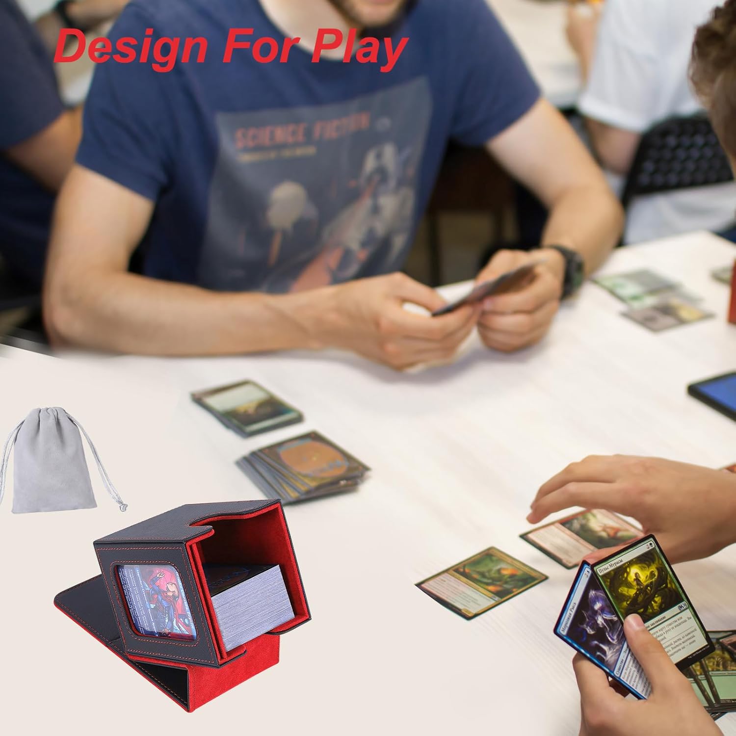 Thumbnail 4 de AFIING Commander MTG Deck Box for 100 Double-Sleeved Cards (with Dividers, Drawstring Bag & Toploader)