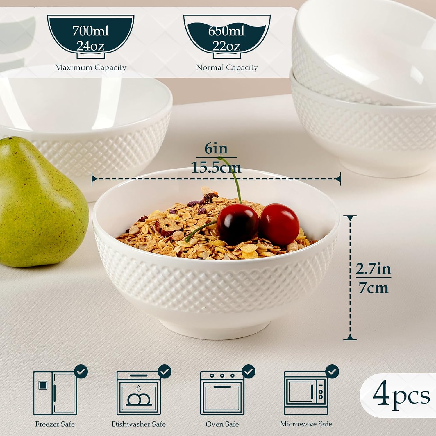 Detalle 2 de NUTRIUPS 700ml ceramic cereal bowls set 4pcs 🥣