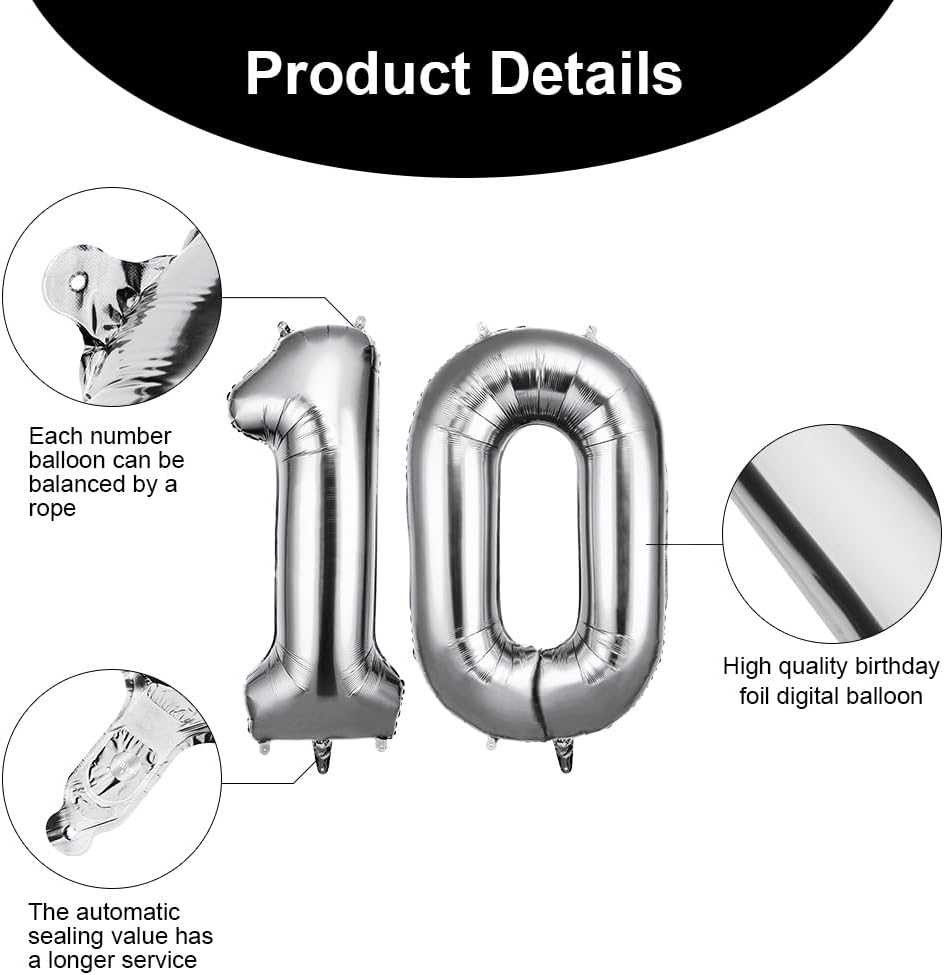 Thumbnail 2 de OFFCUP 40 Inch Number 10 Balloon – Large Foil Balloons for Big Birthday Moments