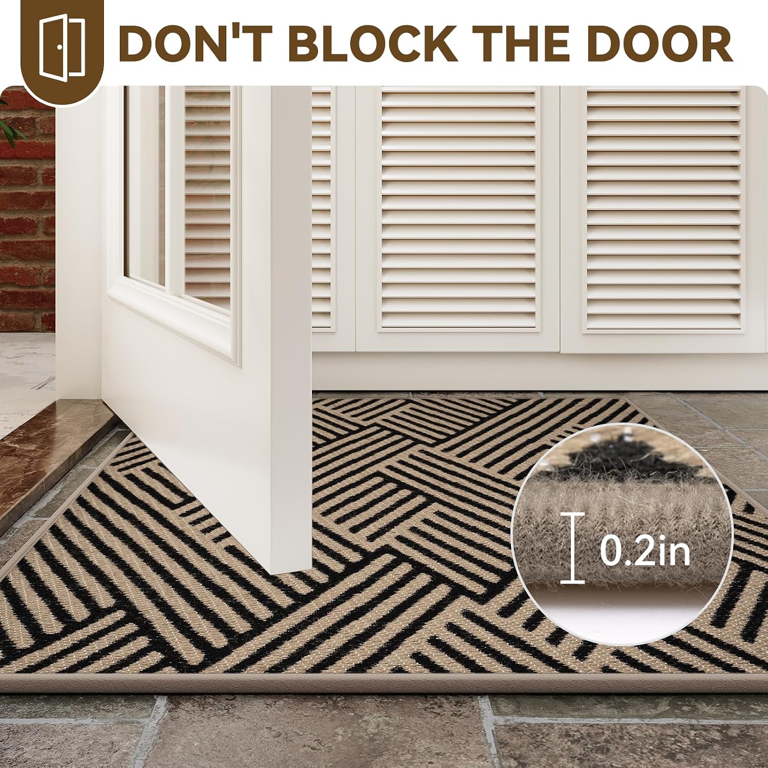 Thumbnail 2 de QiCaiJia Brown Doormat, 17" x 30", Low-Profile with Rubber Backing