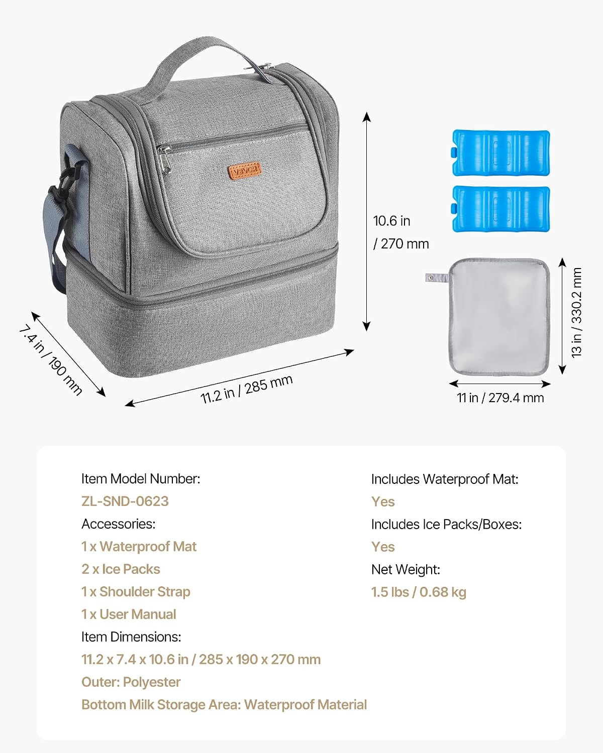 Thumbnail 6 de VEVOR Breast Pump Bag 11.2 x 7.4 x 10.6 in