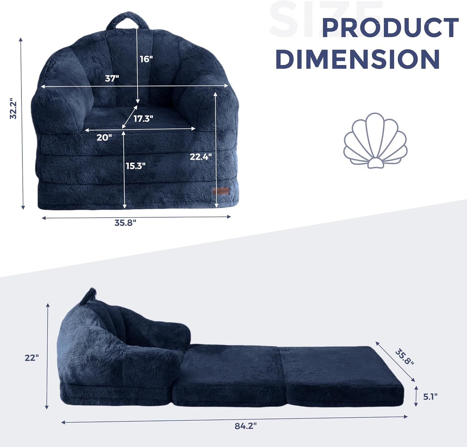 Thumbnail 1 de MAXYOYO Folding Sofa Bed, 2-in-1 Navy Faux Fur Floor Lounger, Medium