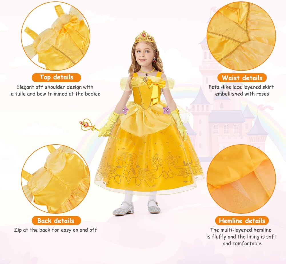 Thumbnail 3 de BSBUY Princess Belle Costume Dress for Girls with Accessories