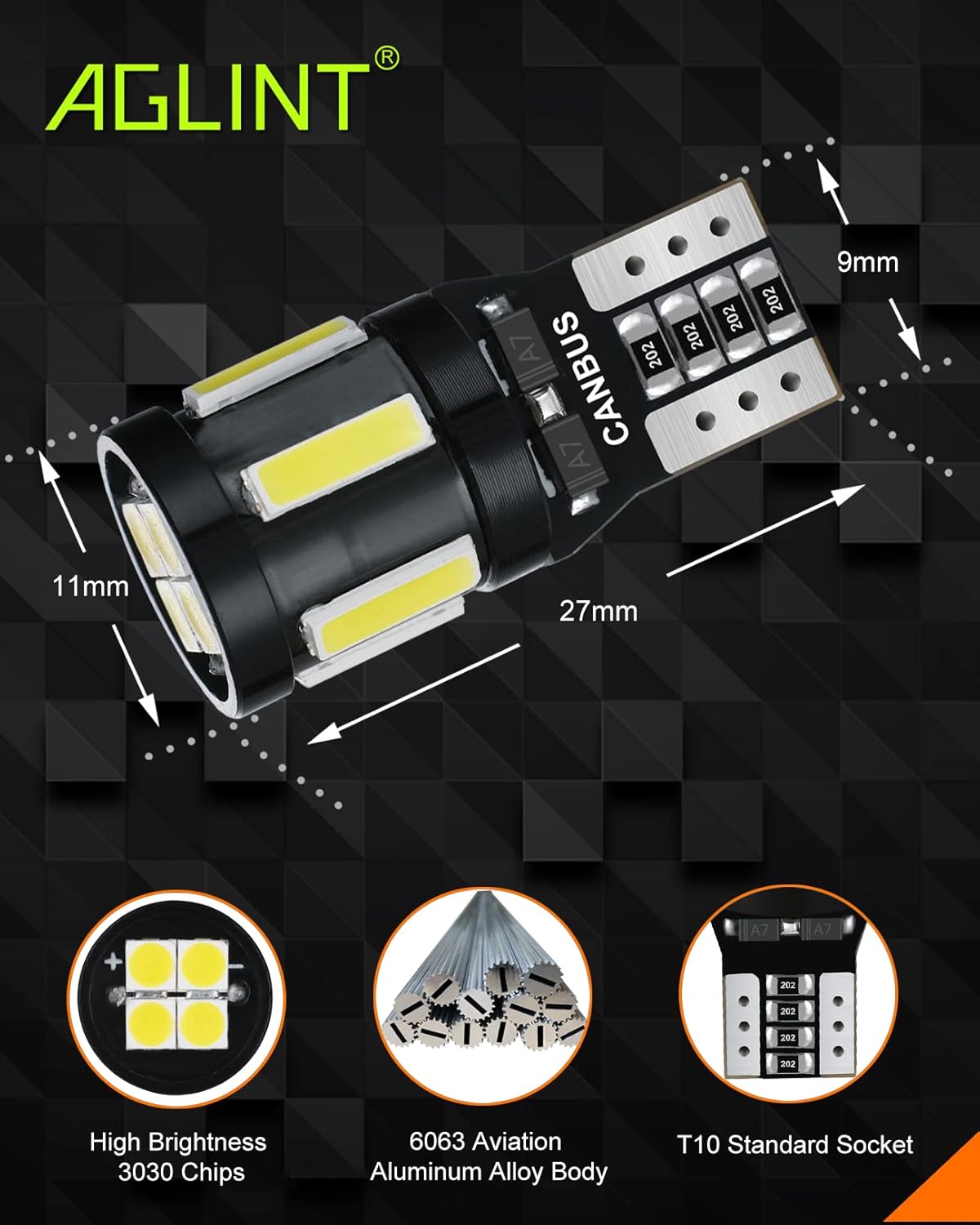 Detalle de AGLINT 194 LED Bulbs CANBUS Error Free T10 (W5W/168/2825) 6500K White – 4 Pack