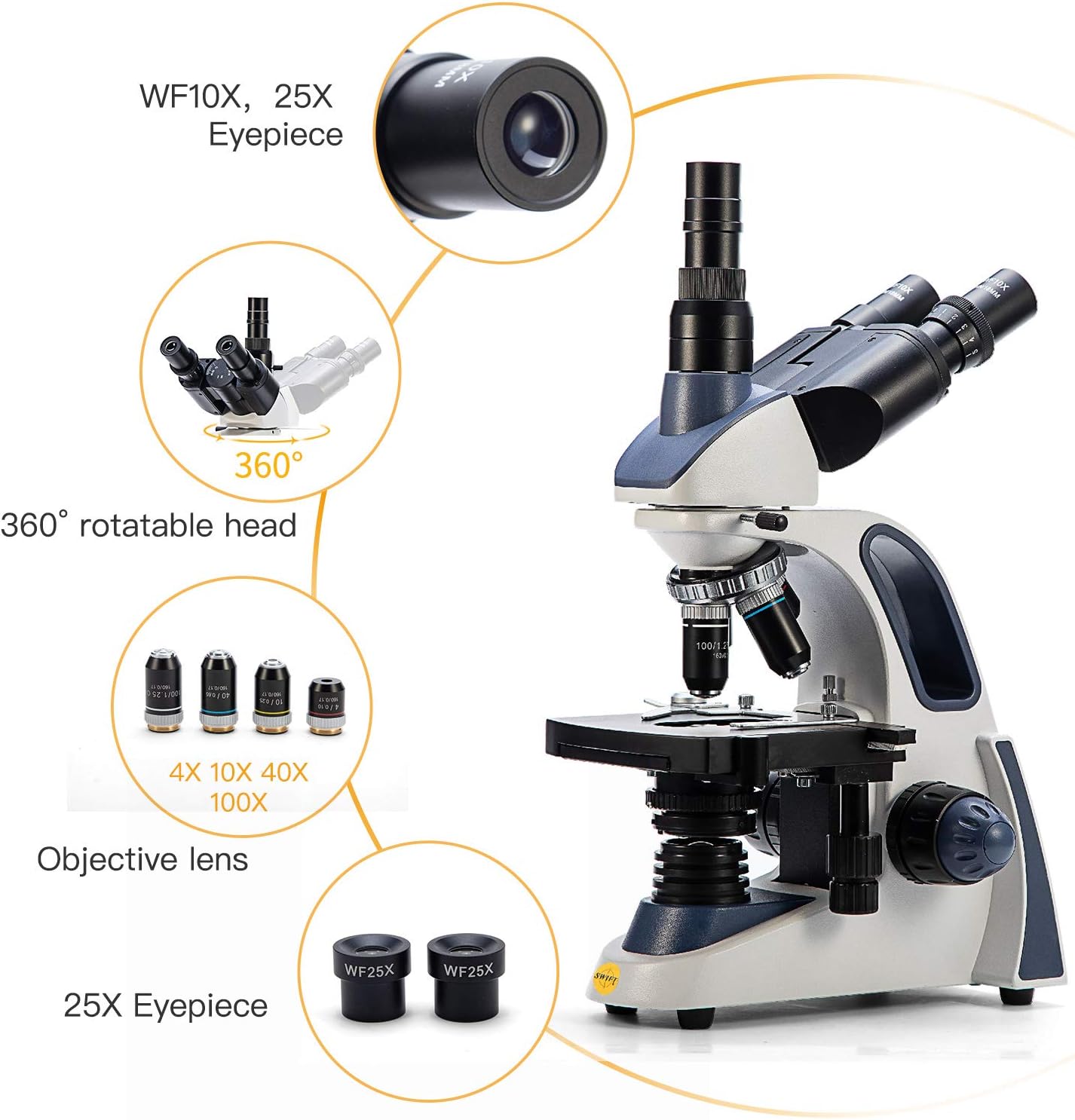 Thumbnail 1 de Swift SW380T Compound Trinocular Microscope: 40X–2500X with 5.0 MP Camera