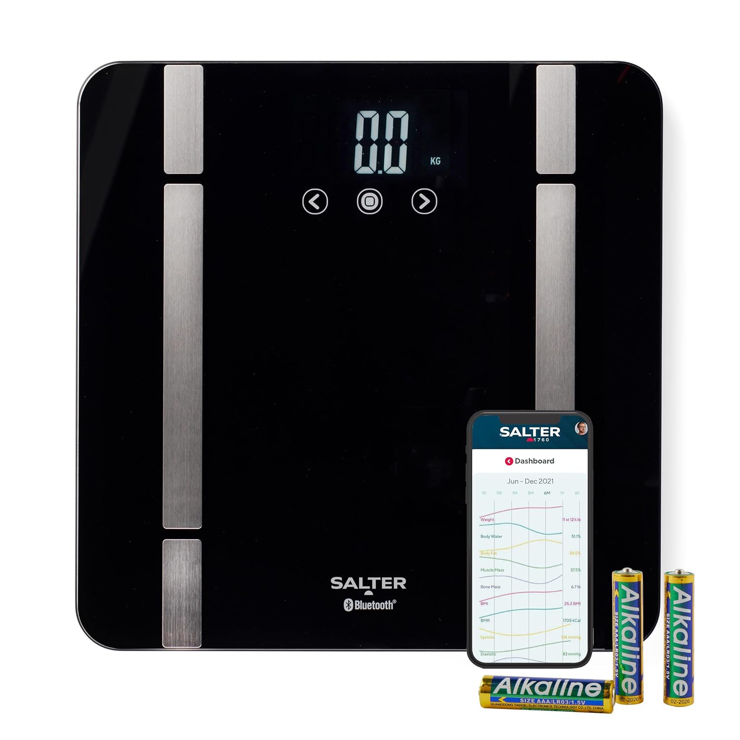 Detalle de Salter SA00432FEU6 inteligentna waga łazienkowa Bluetooth, 200 kg, 8 użytkowników
