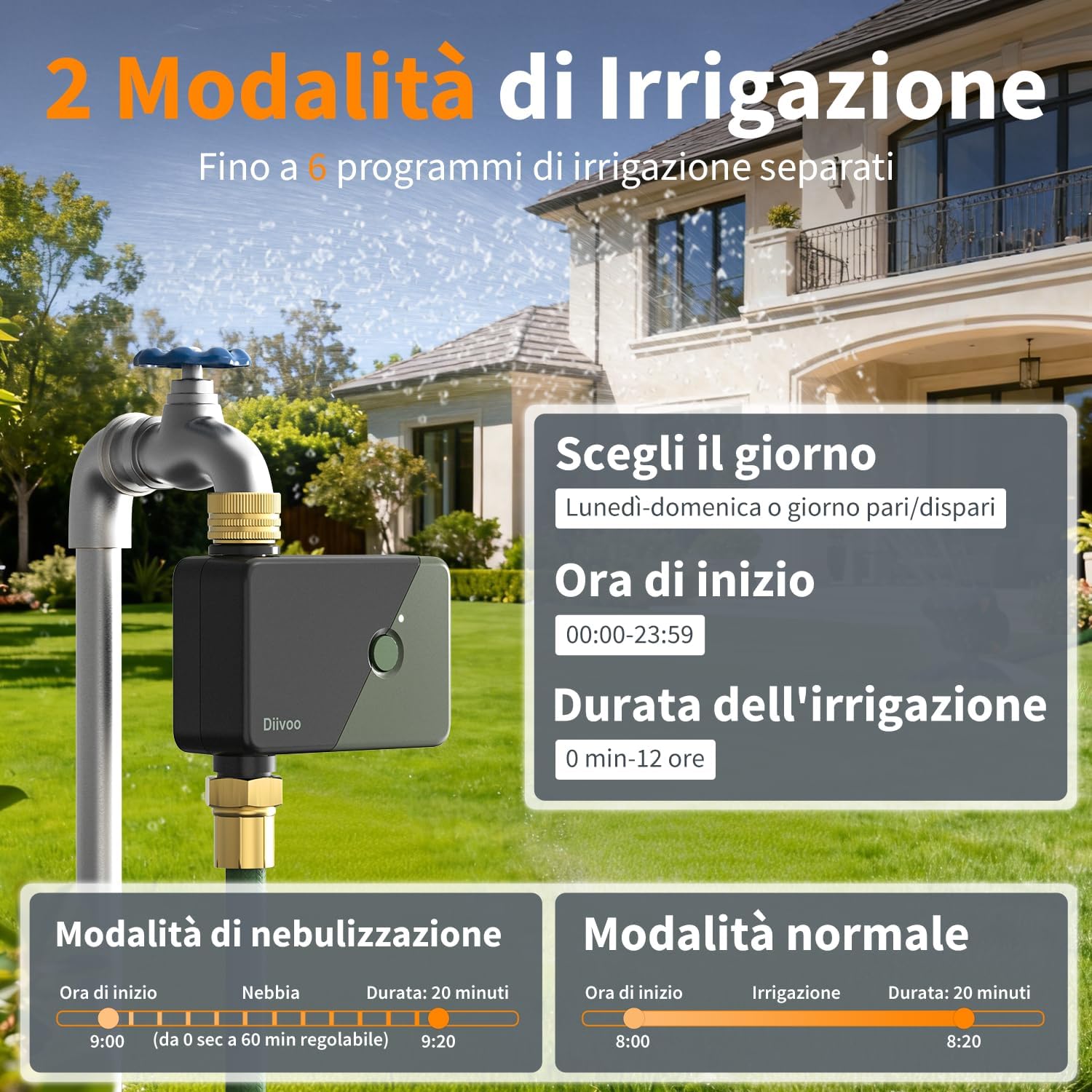 Thumbnail 1 de Diivoo Centralina Irrigazione WiFi con Ingresso/Uscita in Ottone – Controllo vocale e programmazione per Giardino