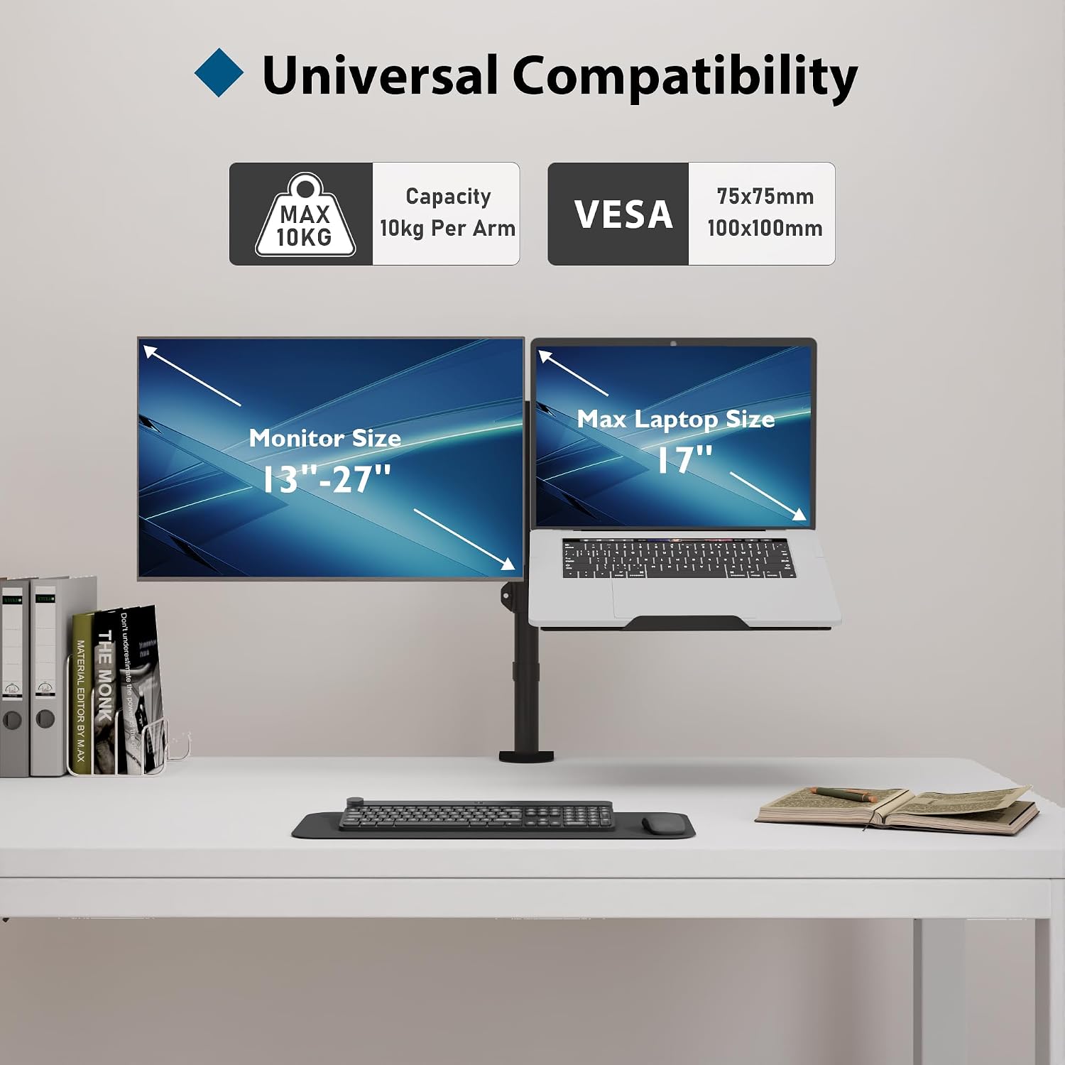 Detalle de BONTEC dual monitor arm with laptop tray