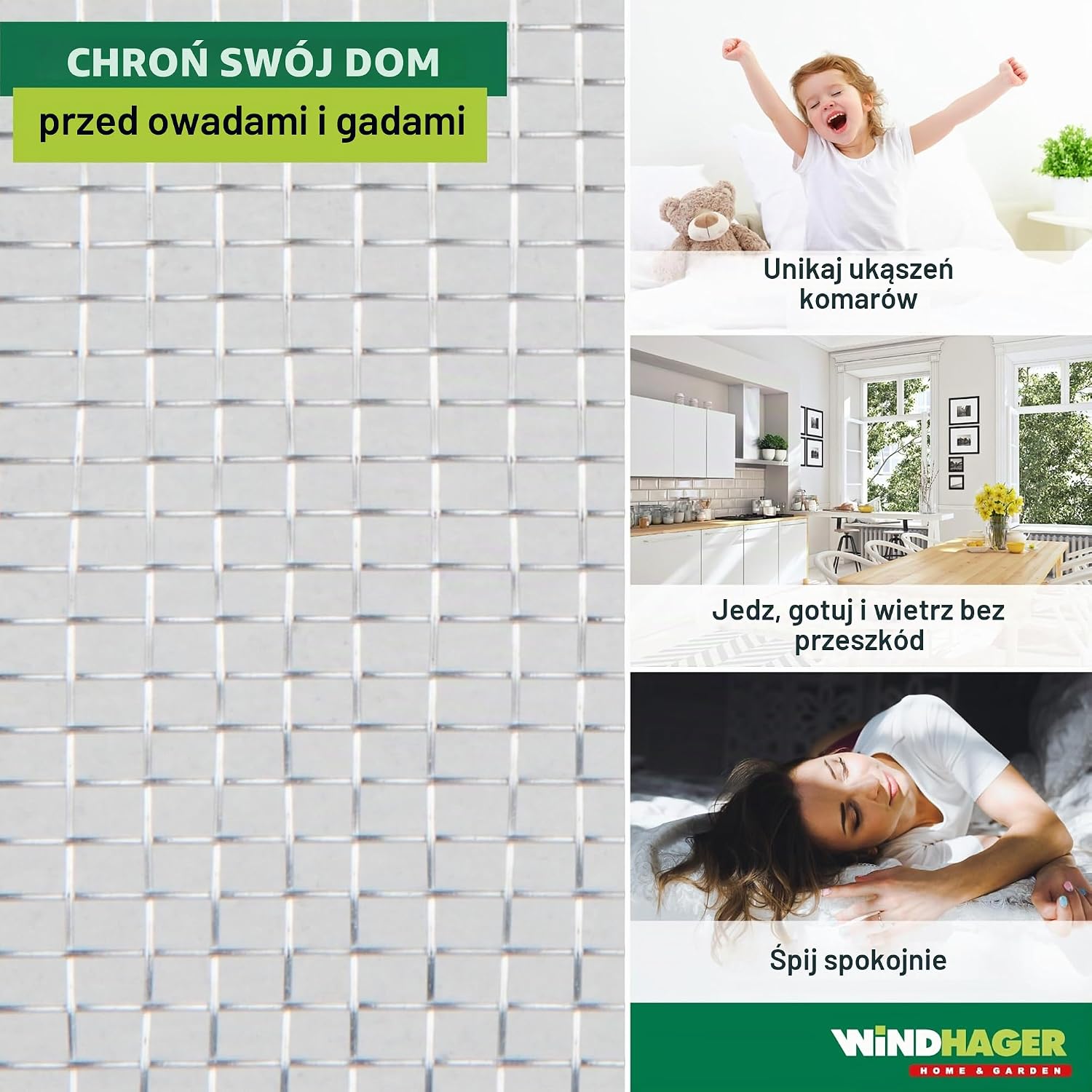 Detalle 2 de Windhager 03623 – aluminiowa siatka przeciw owadom 120 × 250 cm, oczka 1,2 × 1,3 mm