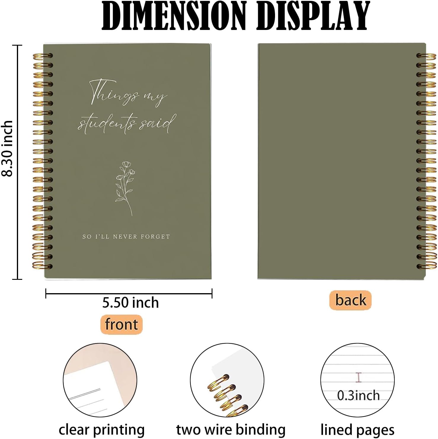 Thumbnail 6 de bitCNY Olive Gray Teacher Appreciation Spiral Notebook, 5.5 x 8.3 Inch