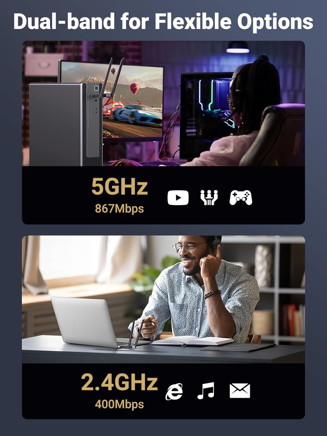 Thumbnail 2 de UGREEN USB WiFi Dongle AC1300Mbps dual antennas ⌛ 📶