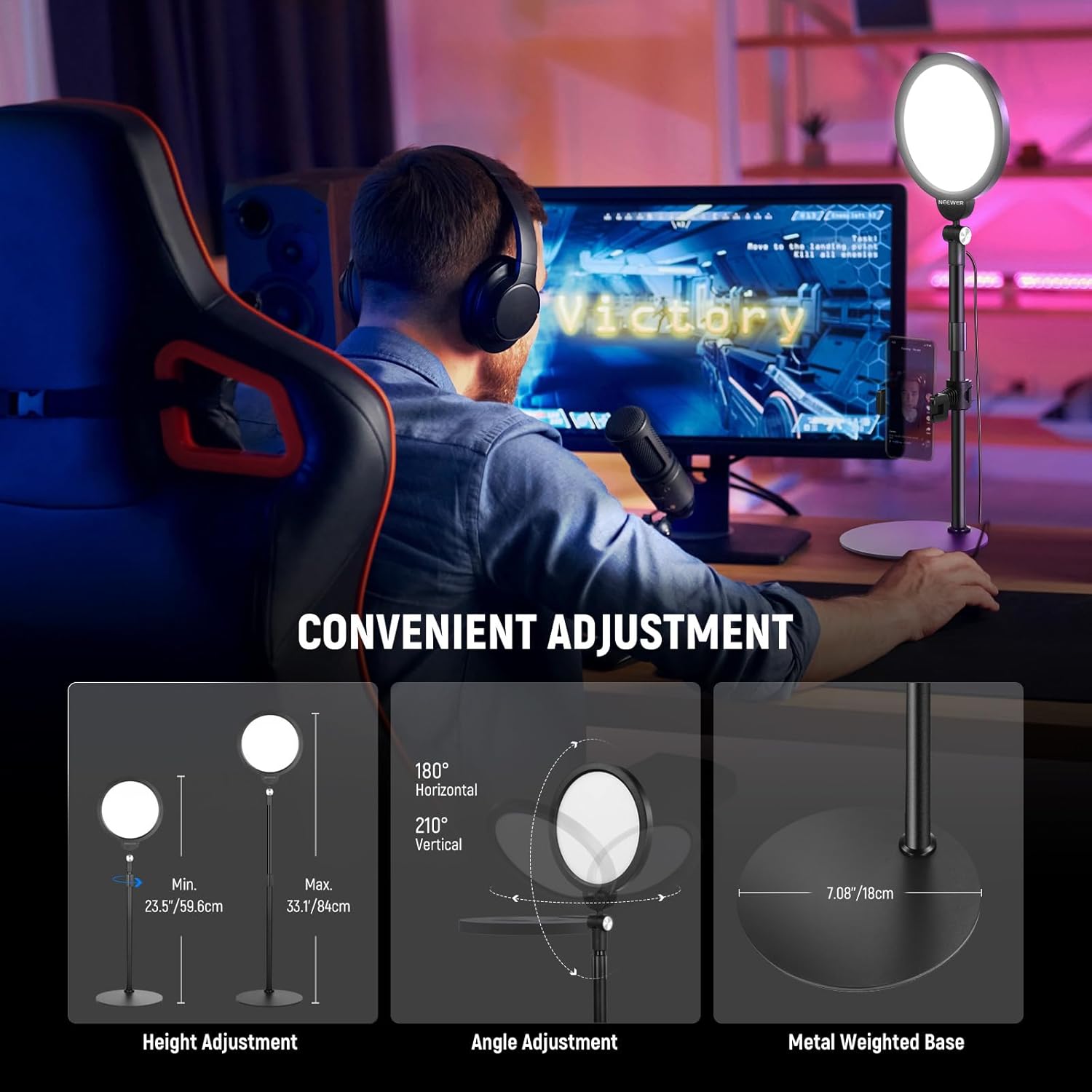 Thumbnail 5 de NEEWER Basics 2 Pack 7" Desktop Ring Lights (R06) for Video Recording