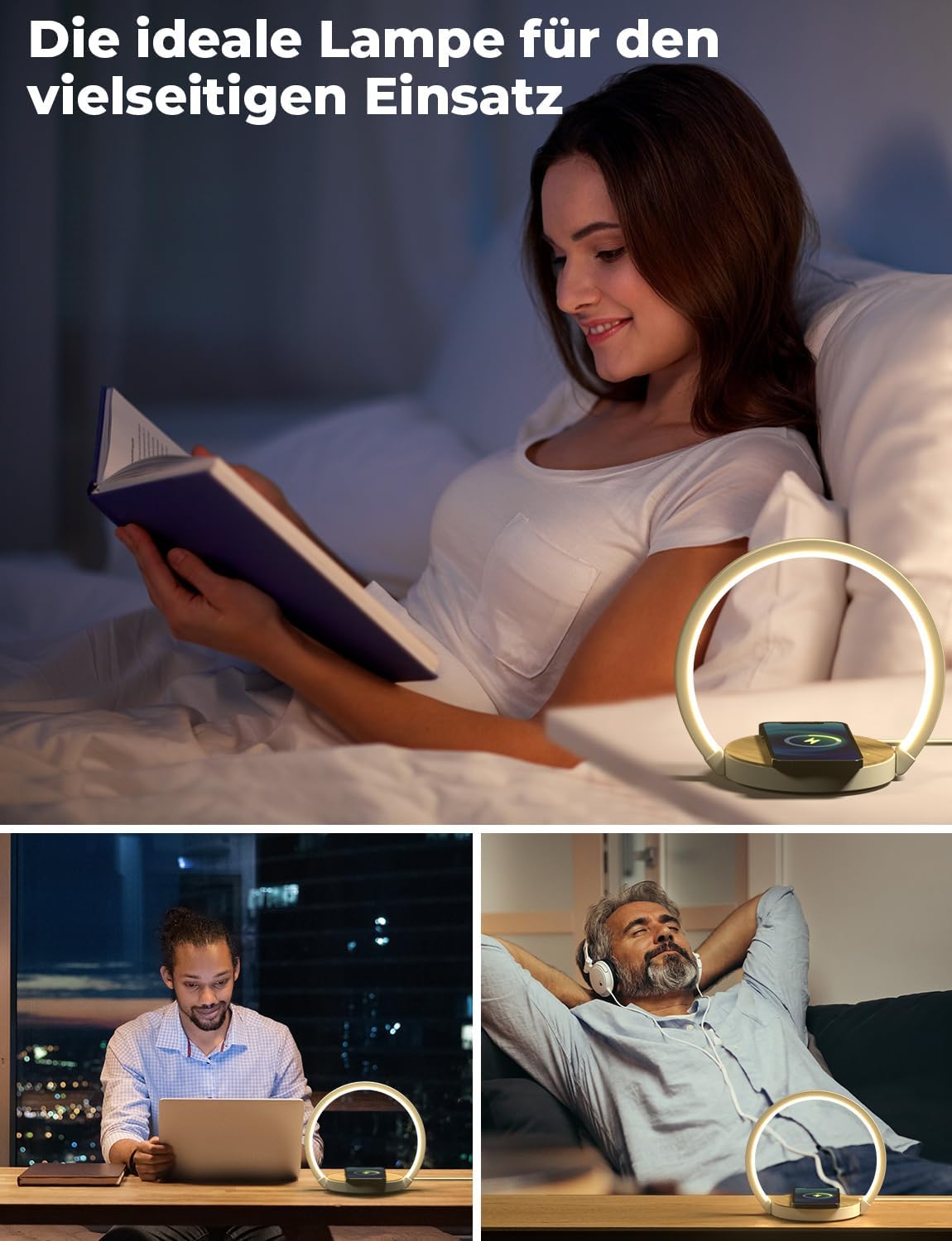 Thumbnail 6 de VOSFEEL Nachttischlampe mit Ladefunktion (Touch, dimmbar, 3 Helligkeitsstufen, drehbarer Arm) – Wireless Charger 15W