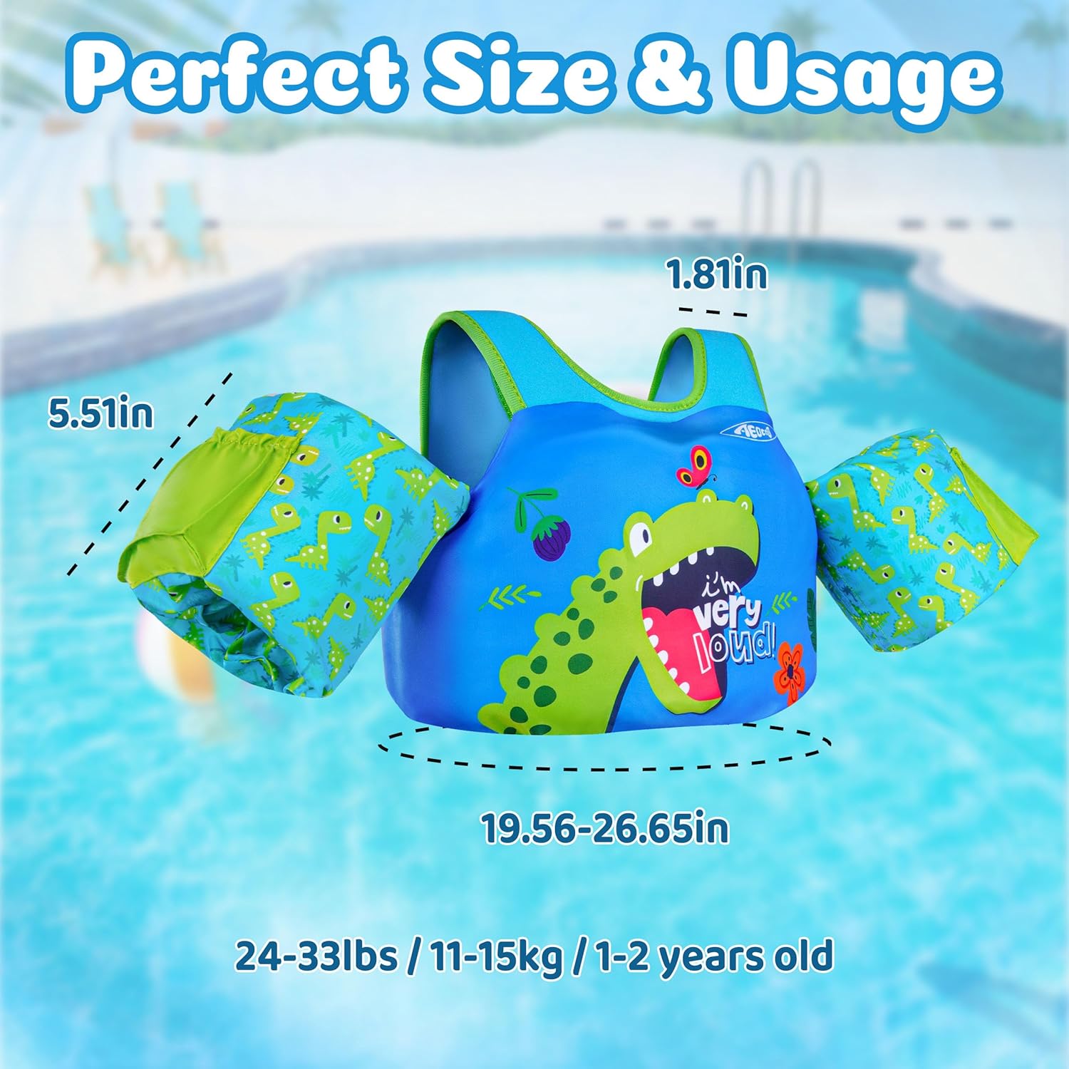 Detalle 2 de AEOCOO Puddle Float Jumper Toddler Swim Vest (20–30–50–60–70 lbs) with Swim Arm Floaties & Water Wings