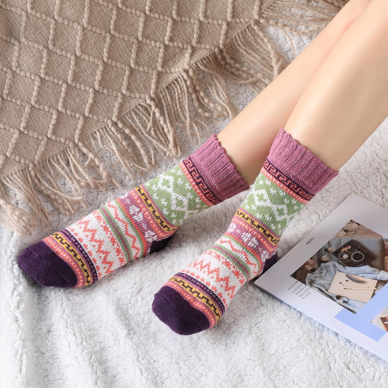 Detalle de Premillow Wool Socks for Women: Warm Knit Crew Socks