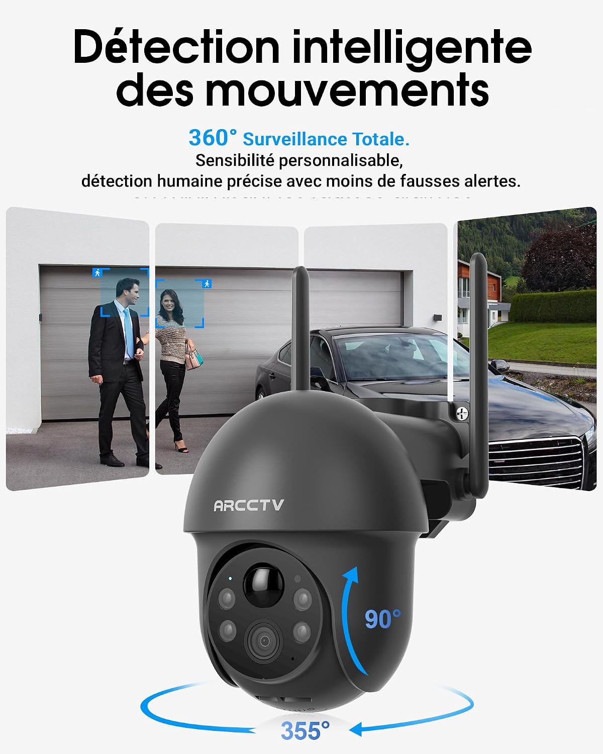 Detalle de ARCCTV 4MP Caméra Surveillance WiFi Extérieure Solaire — Lot de 2, Détection PIR, Audio Bidirectionnel et Rotation 360°