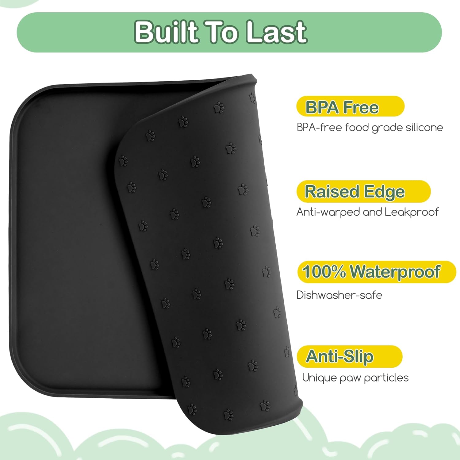 Detalle 2 de Greatbond 100% Waterproof Silicone Pet Feeding Mat with Raised Edge – 55x38cm, BPA-Free, Non-Slip, Dishwasher Safe