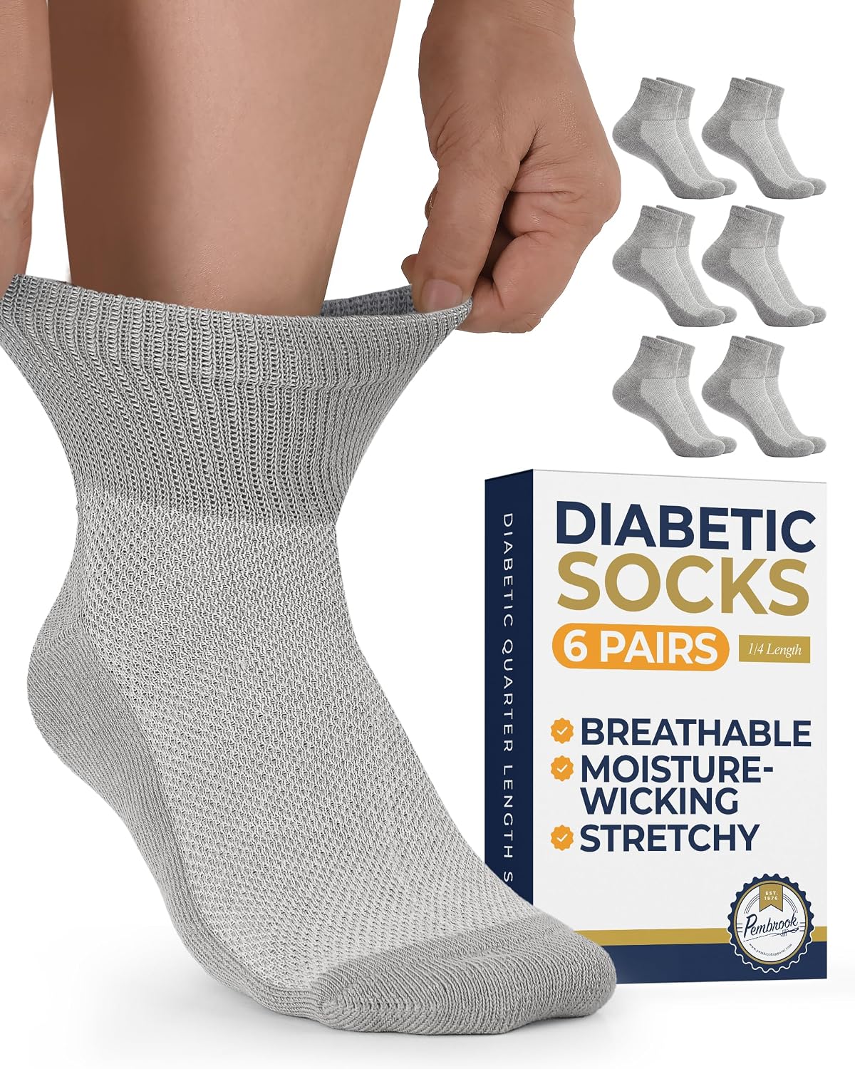 Thumbnail 6 de Pembrook Ankle Diabetic Socks for Women & Men — 6 Pairs, Wide Non-Binding Quarter Length with Bamboo Comfort