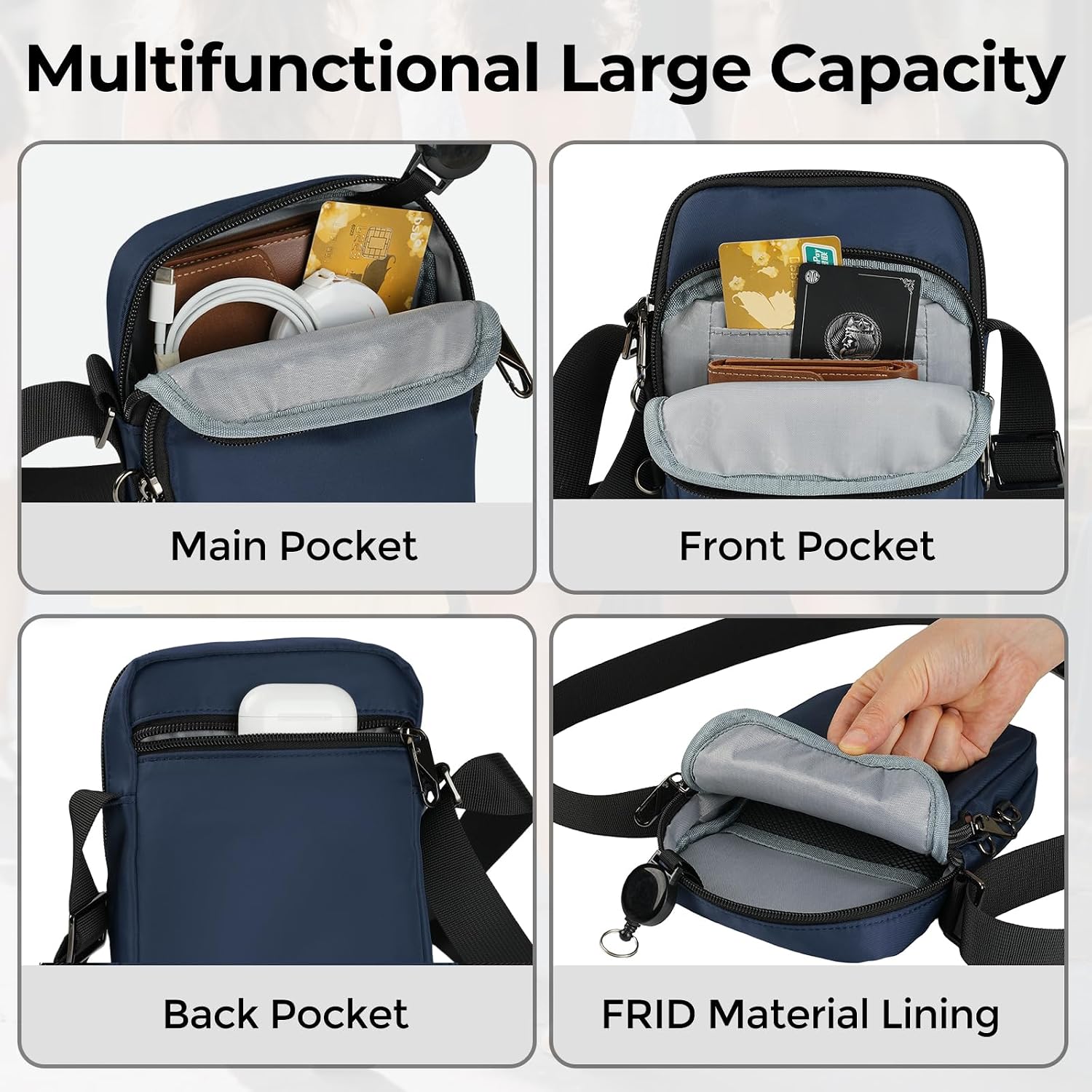 Detalle de Tibroni petit sac à bandoulière antivol avec RFID et fermeture éclair