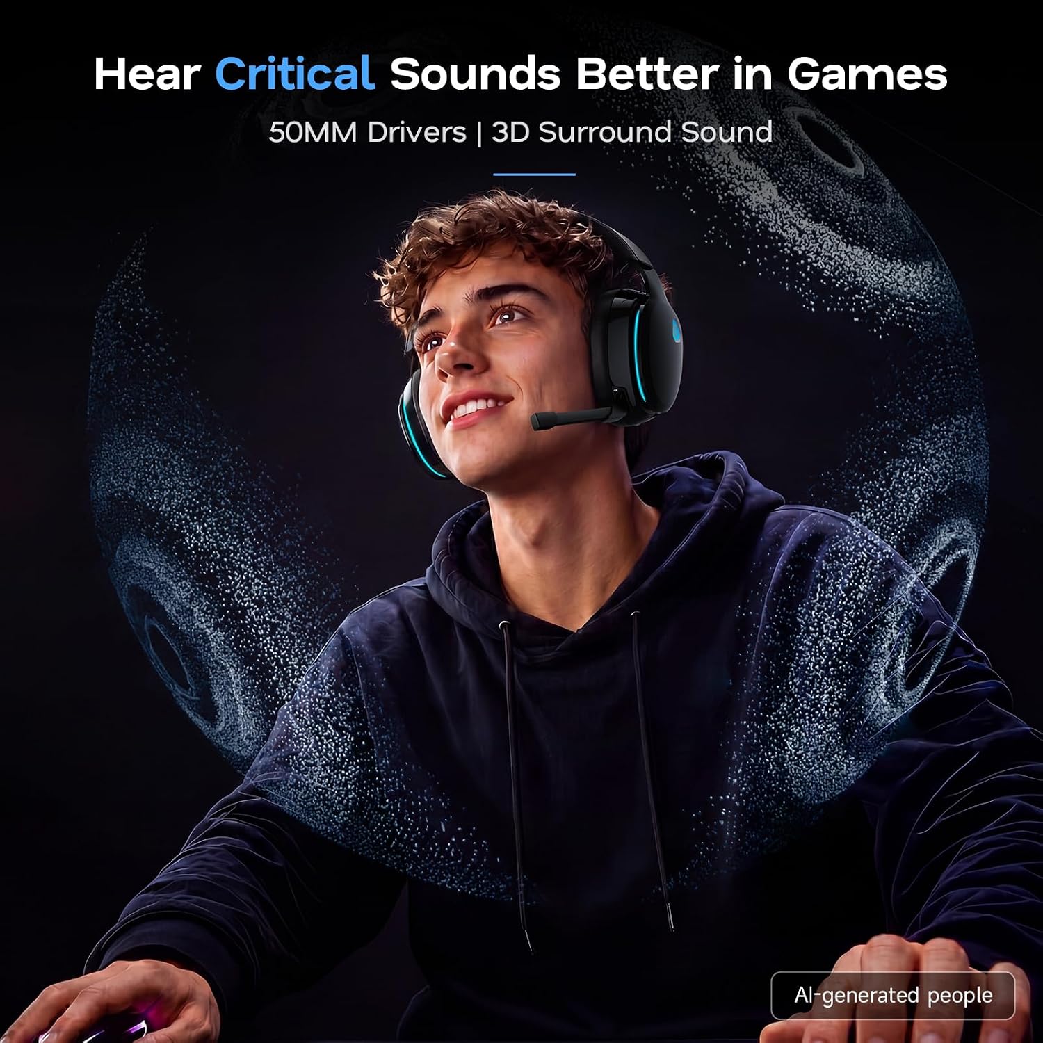Detalle 1 de AOC Captain 300 Wireless Gaming Headset, 2.4GHz, Bluetooth 6.0, 45-Hour Battery