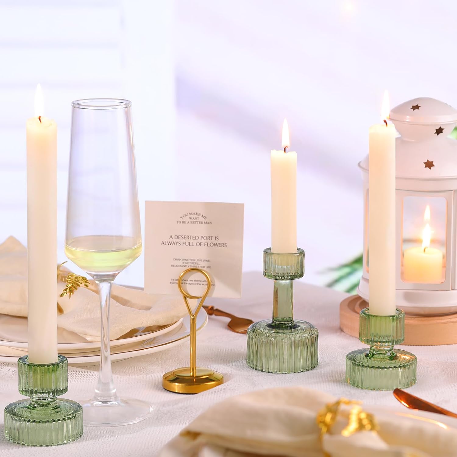 Thumbnail 4 de Candlestick Holders Bulk 6-Piece Green Crystal Set 🕯