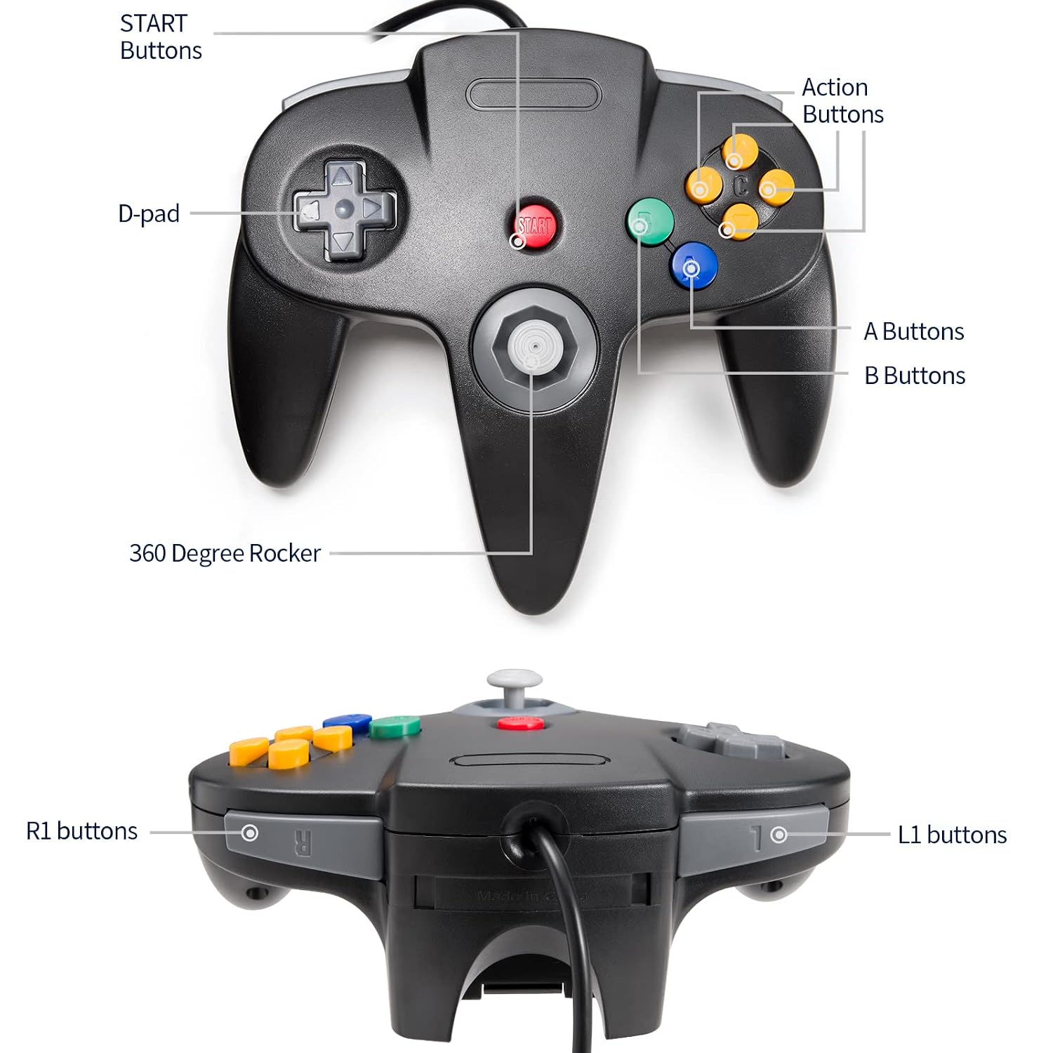 Detalle 2 de miadore N64 Controller Kabel Gamepad mit 1,8 m