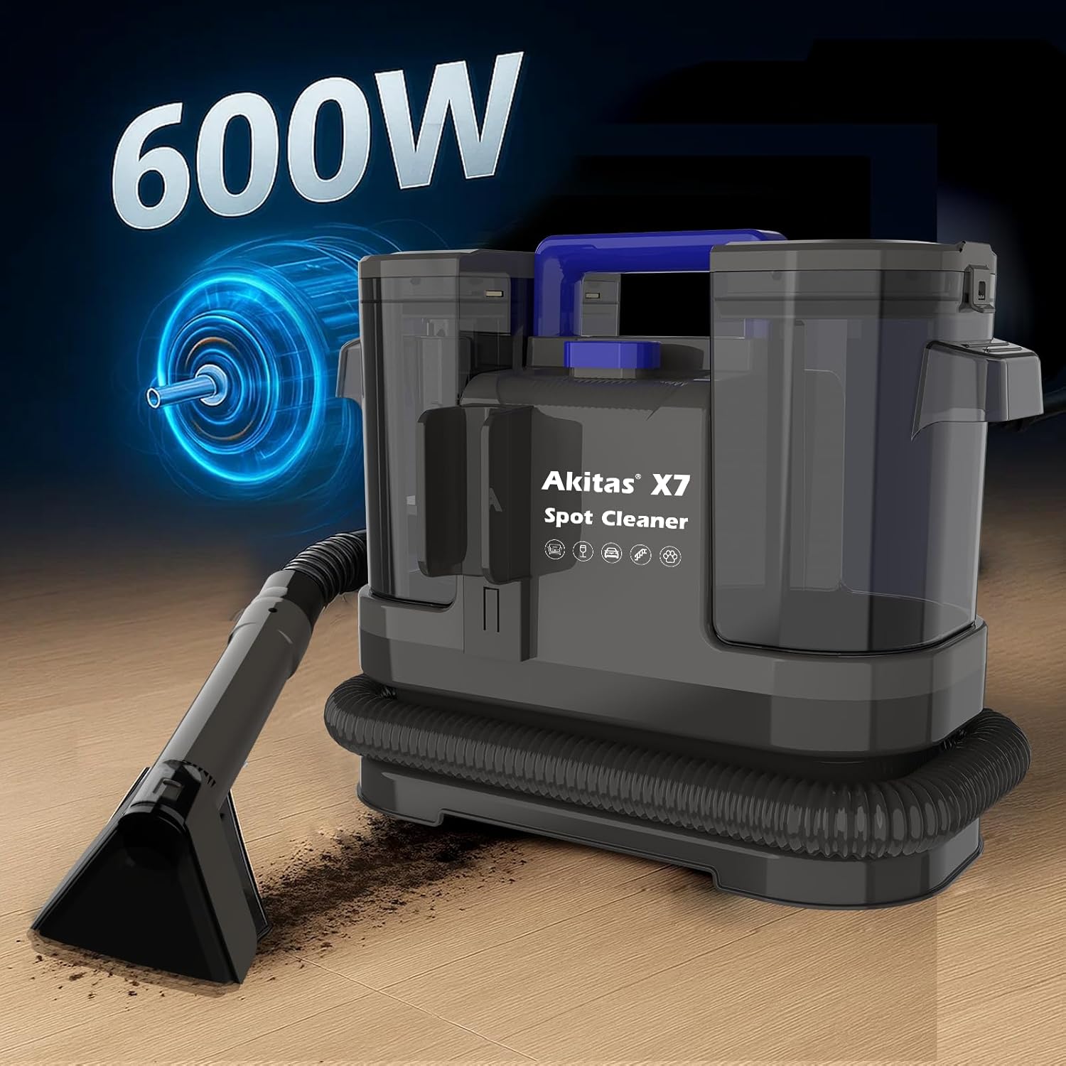 Detalle de Akitas X7 600W Waschsauger & Polsterreiniger mit 2-Tank-System und Selbstreinigung