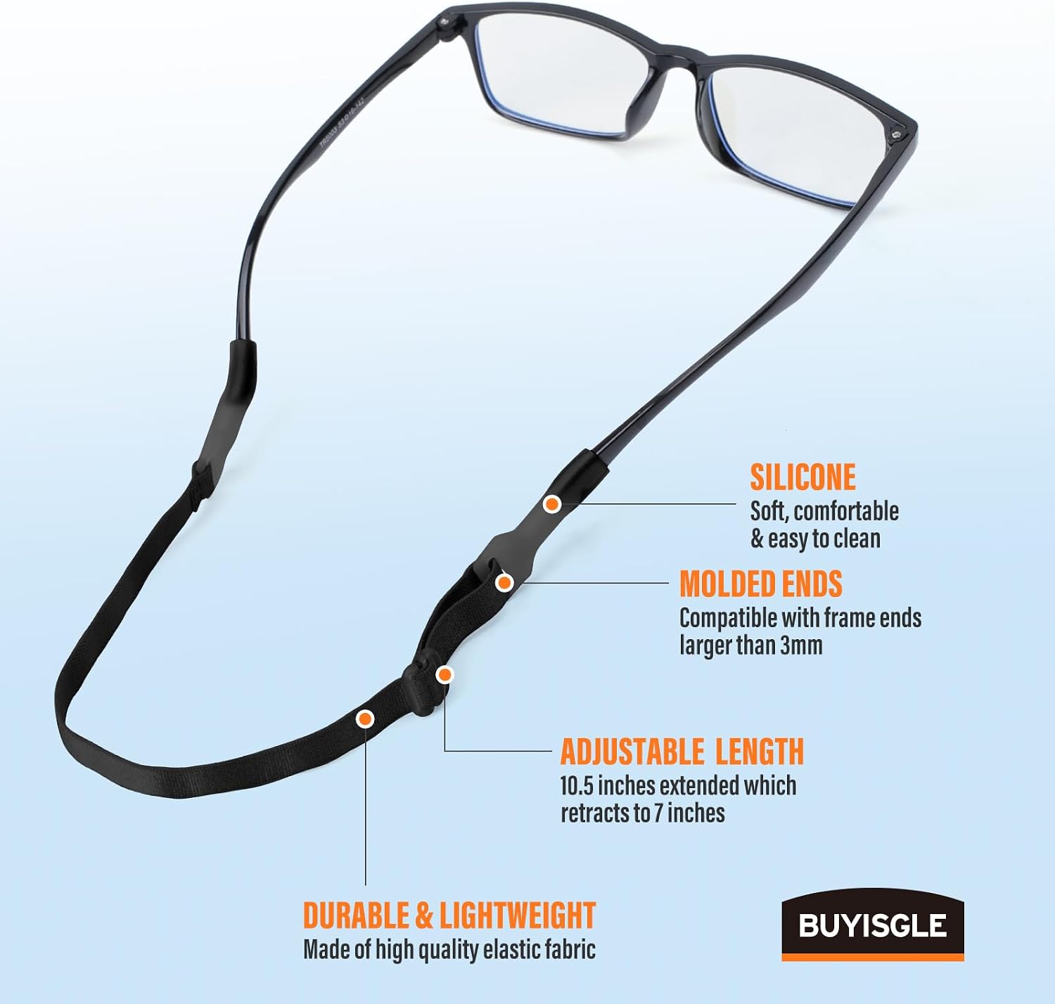 Detalle 2 de Buyisgle Kids Eyeglass Strap, Adjustable Black Silicone Retainer, 4-Pack