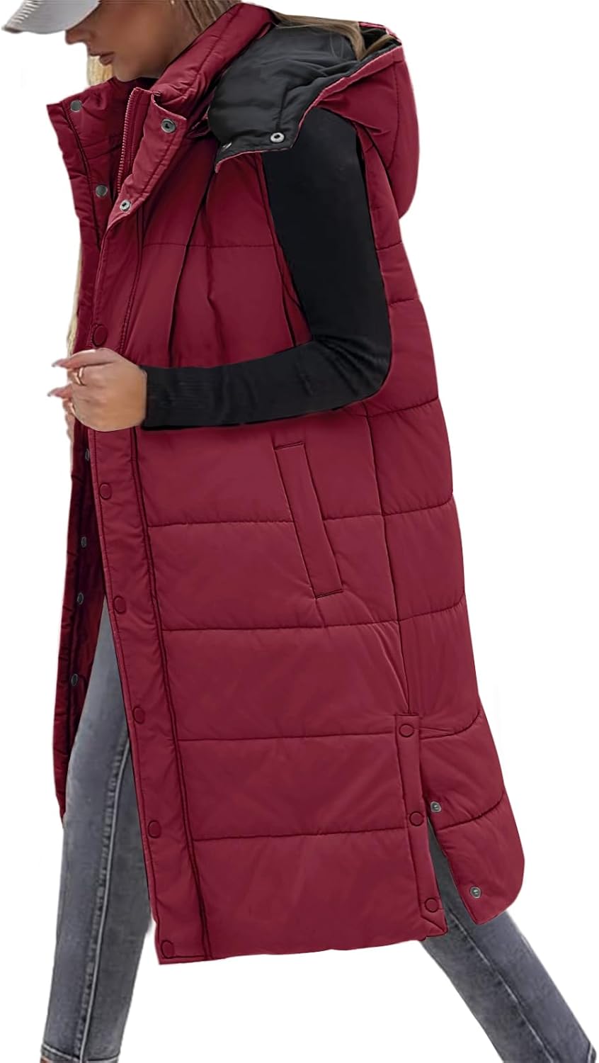 Detalle de Tuopuda Damen Weste Lang mit Kapuze – warme Steppweste für Herbst und Winter