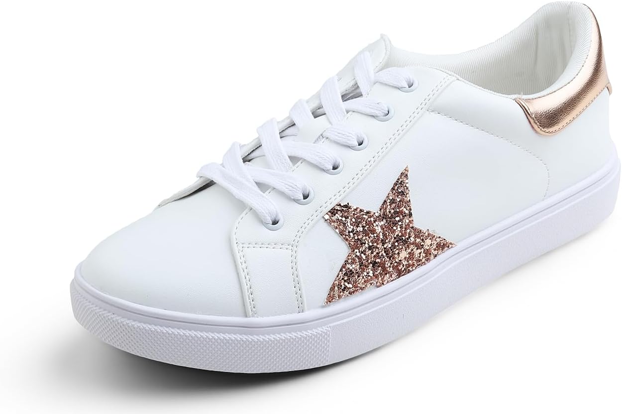 Thumbnail 6 de Feversole Women's Featured PU Leather Lace-Up Stars Sneaker
