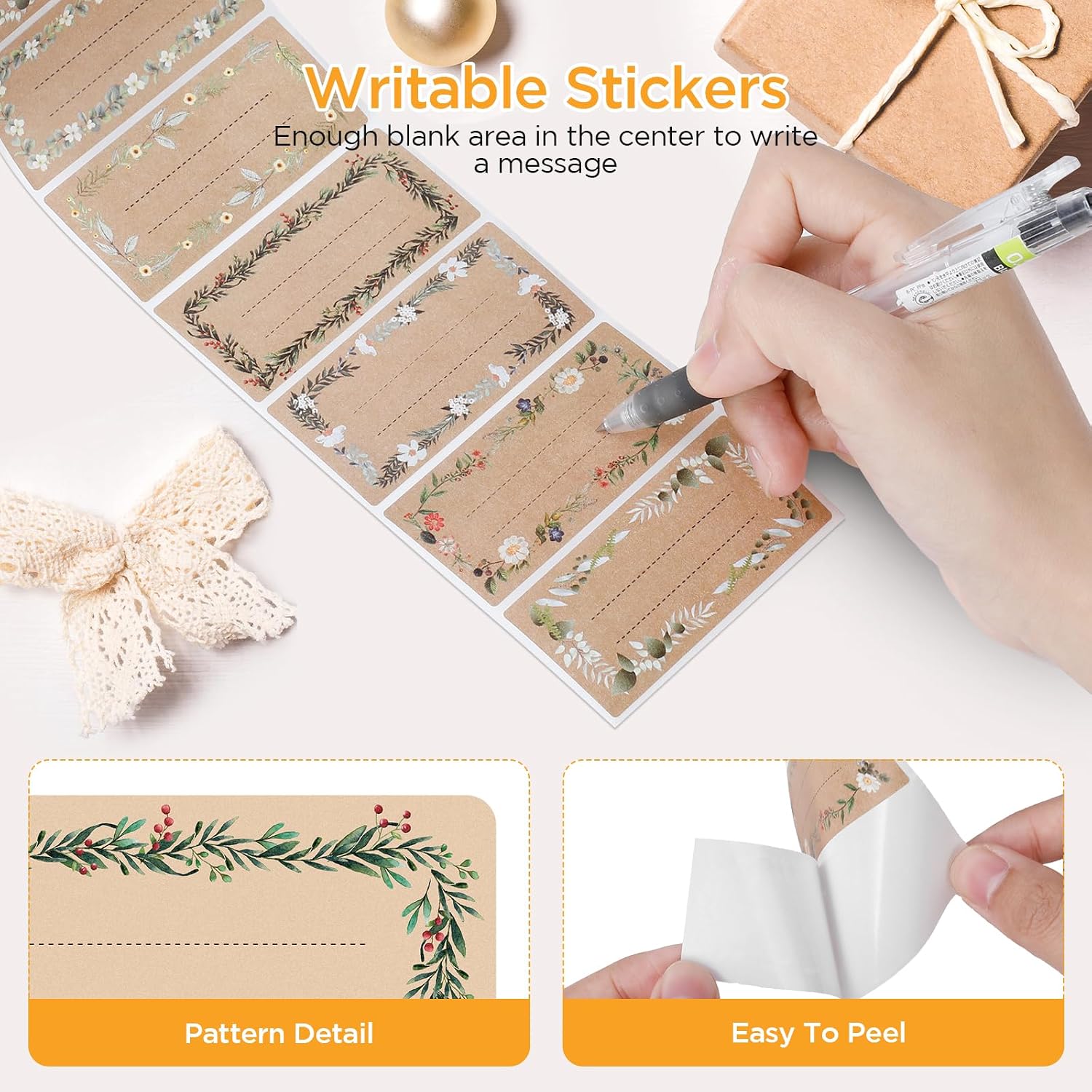 Detalle 2 de AiQInu Etichette Adesive per Marmellate, 200 Pezzi – Etichette in Carta Kraft con 6 motivi floreali