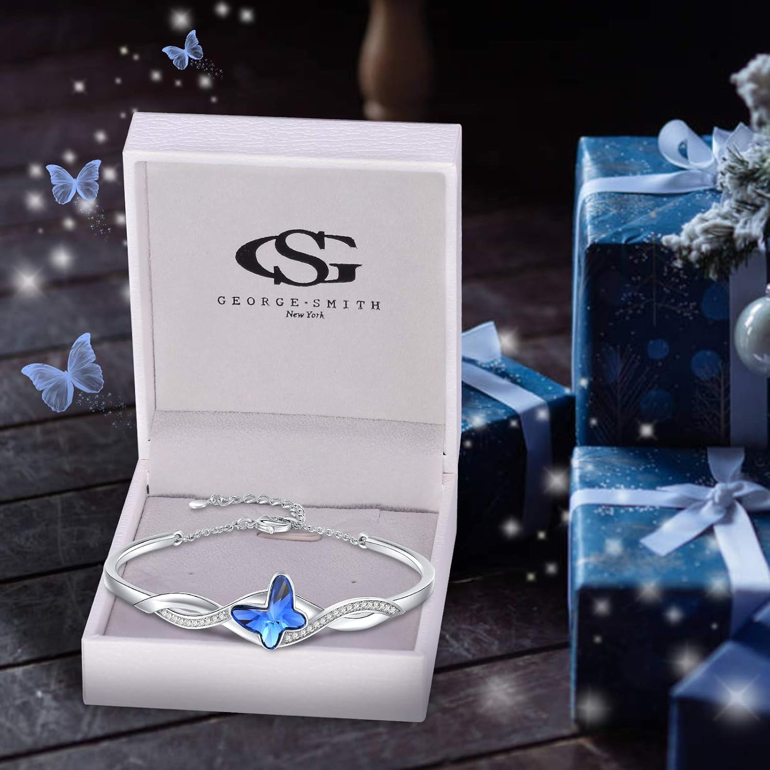 Thumbnail 5 de GEORGE · SMITH Bracciale in argento con farfalla e cristallo blu/viola regolabile per donna