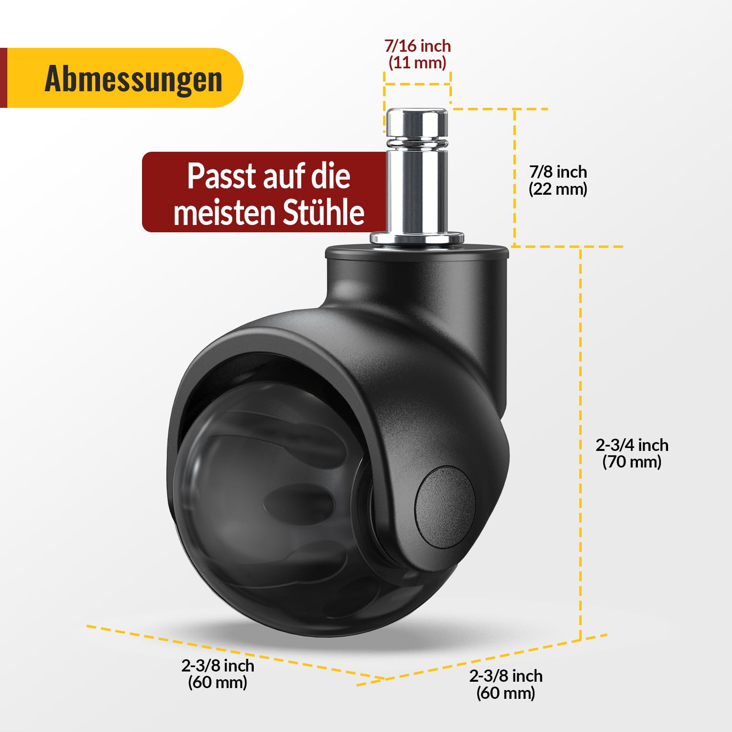 Thumbnail 1 de HOLKIE Bürostuhl Rollen 5er-Set (11x22 mm) – 360° drehbar, leise PU-Doppelrollen für Hartboden