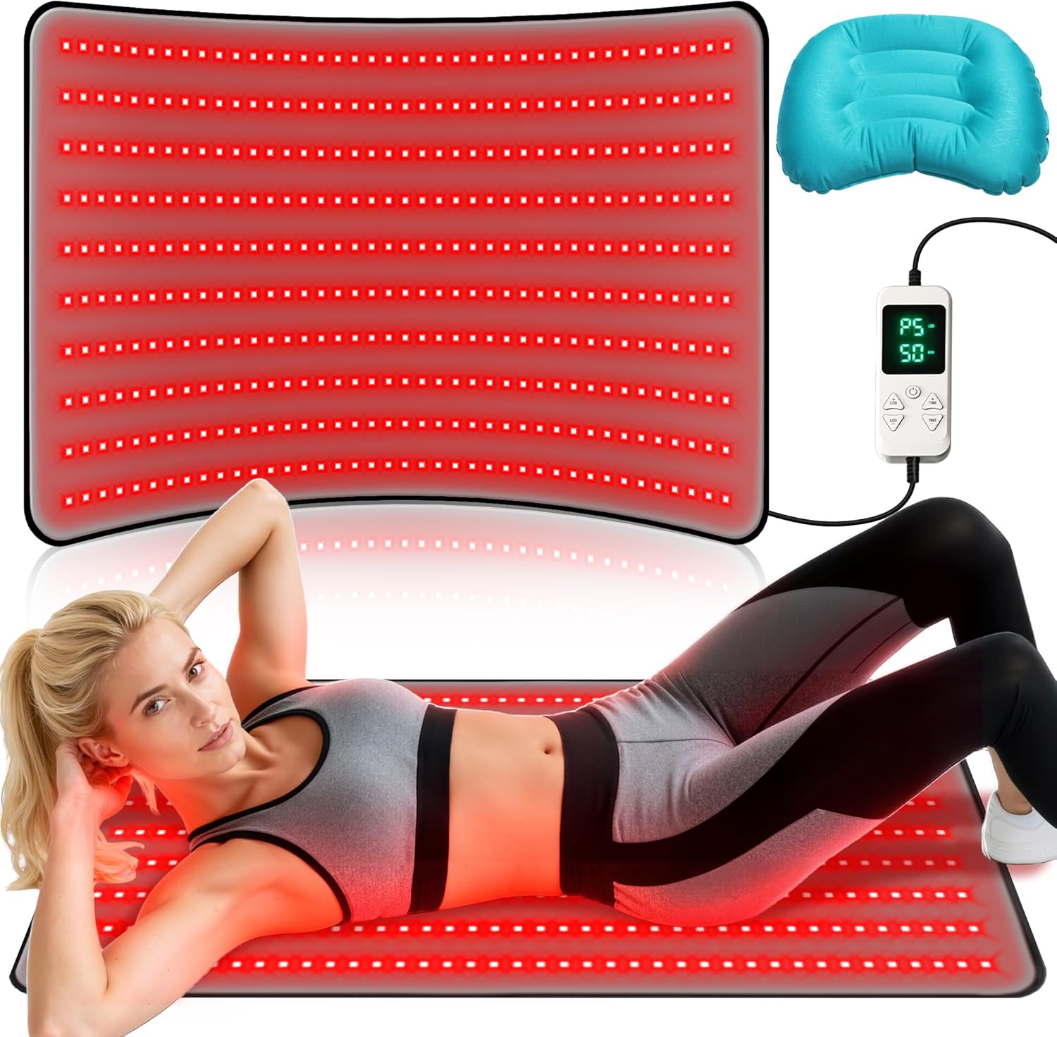 Detalle de Kaoudt Medical-Grade TPU Red Light Therapy Mat for Body (400 LEDs, 660nm + 850nm) – Full-Body Coverage