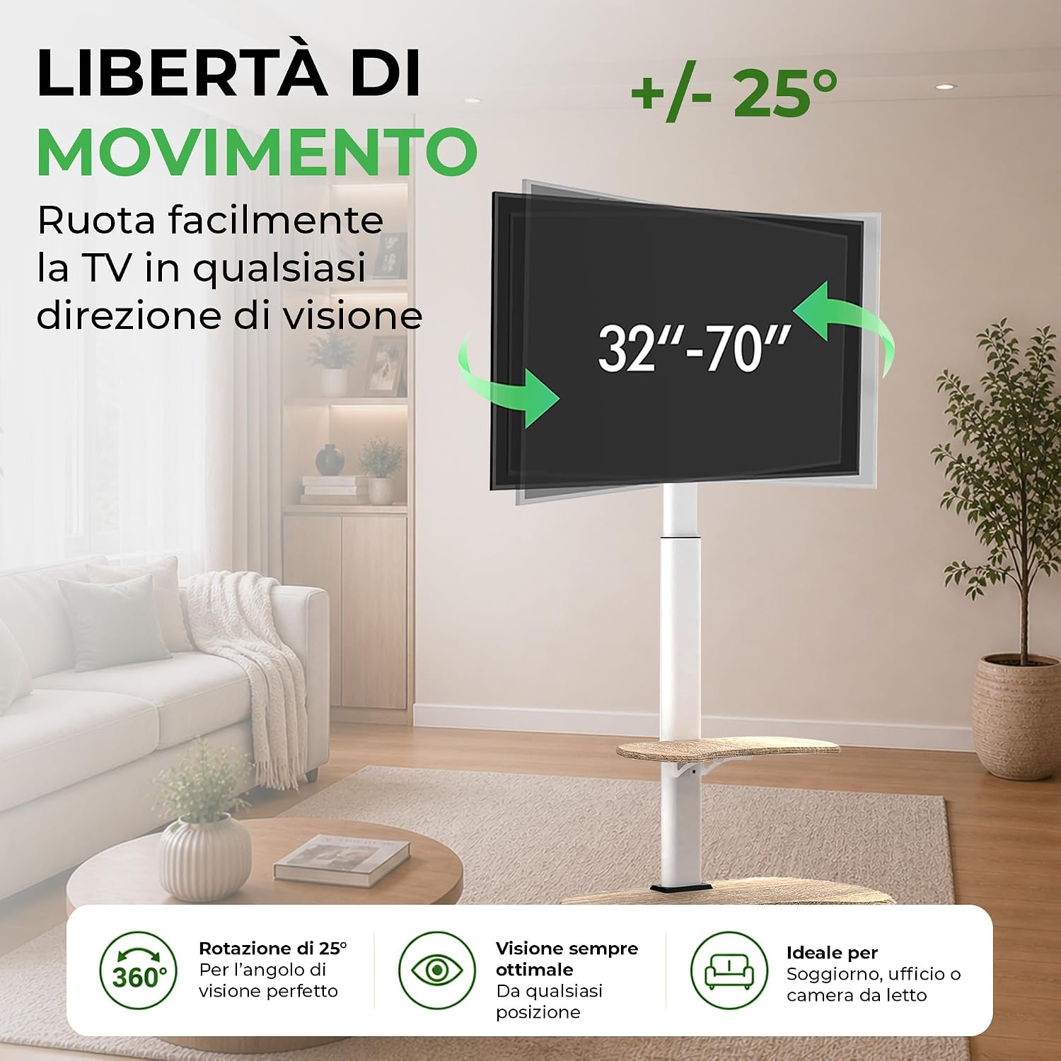 Thumbnail 5 de XTRARM Stellar supporto TV da pavimento con ripiano in legno, carrello mobile e ruote regolabili (32-70”, 45 kg, VESA fino a 600x400)