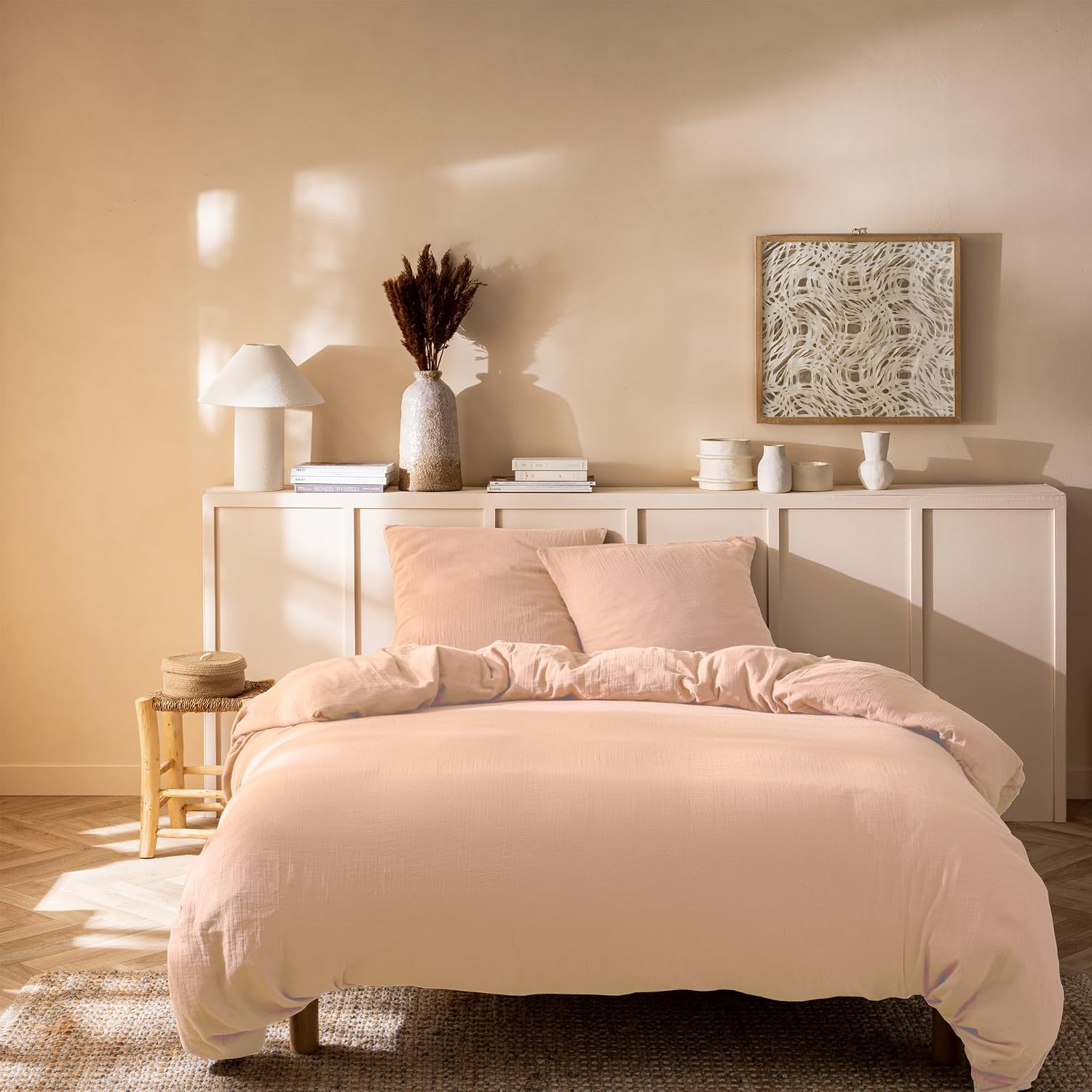 Detalle de Housse de Couette Unie Double Gaze de Coton — MATT & ROSE, 200x200 cm, Rose